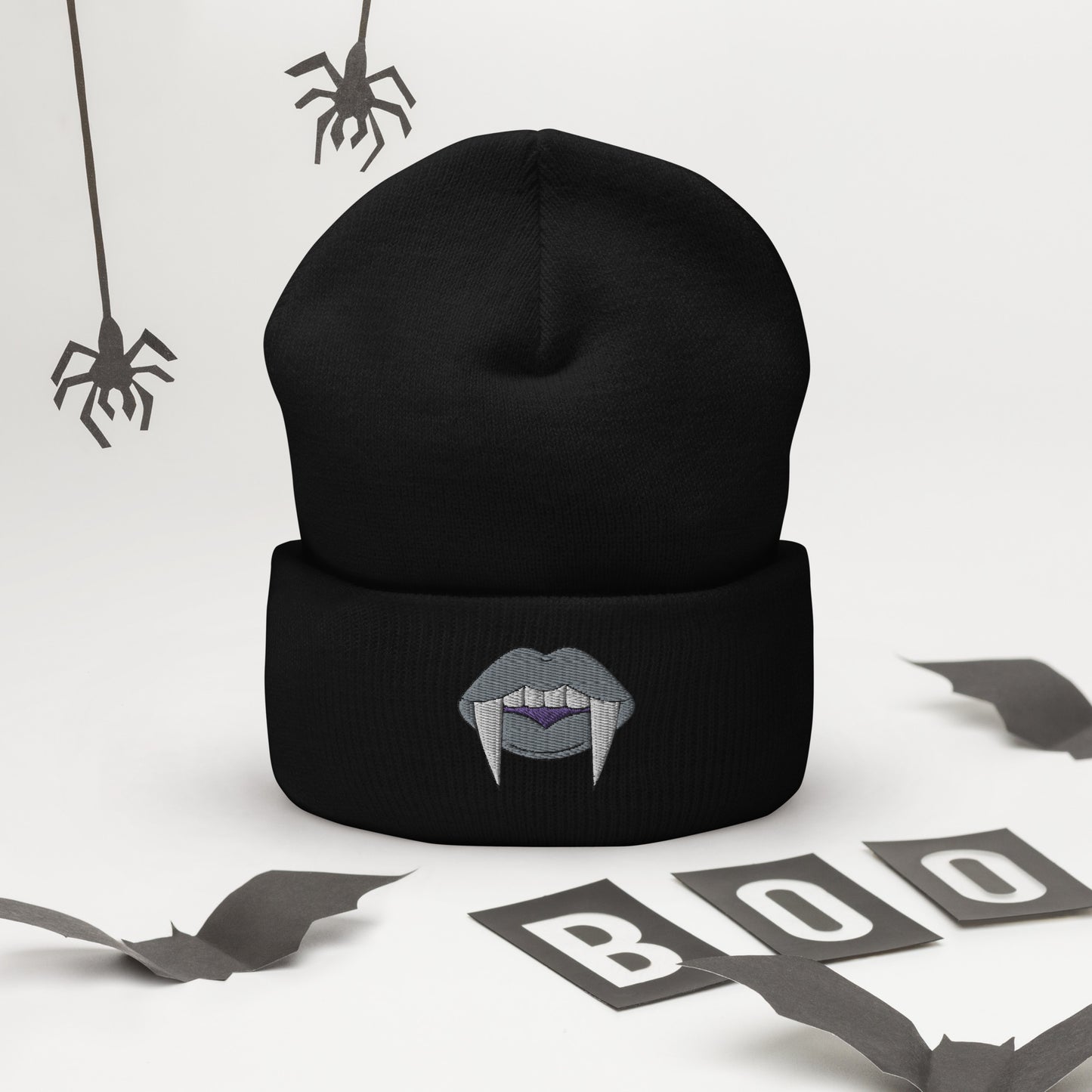 Asexual Halloween Beanie- Asexual Pride LGBTQ Halloween Vampire Skull Cap- Queer Embroidered Halloween Knit Hat