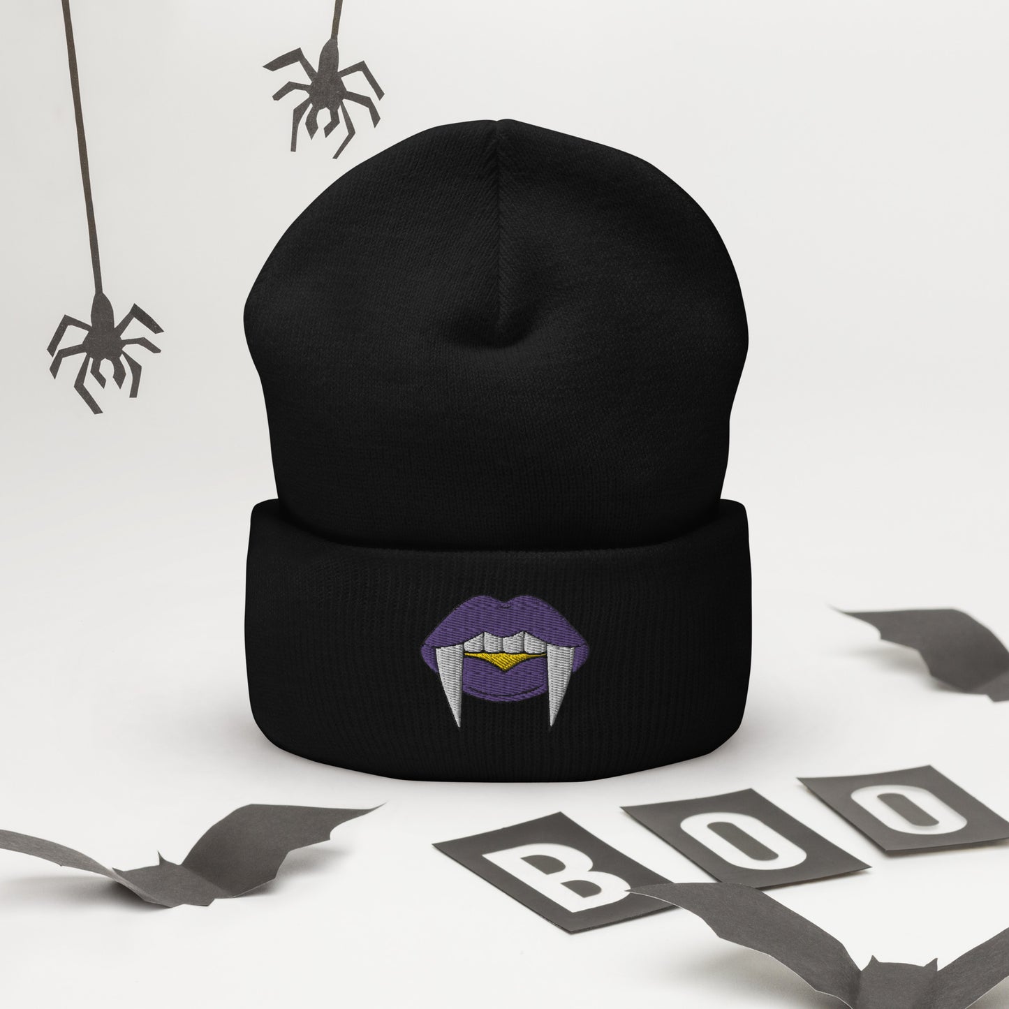 Non-binary Halloween Beanie - Nonbinary Pride LGBTQ Halloween Vampire Skull Cap- LGBTQ Embroidered Halloween Knit Hat