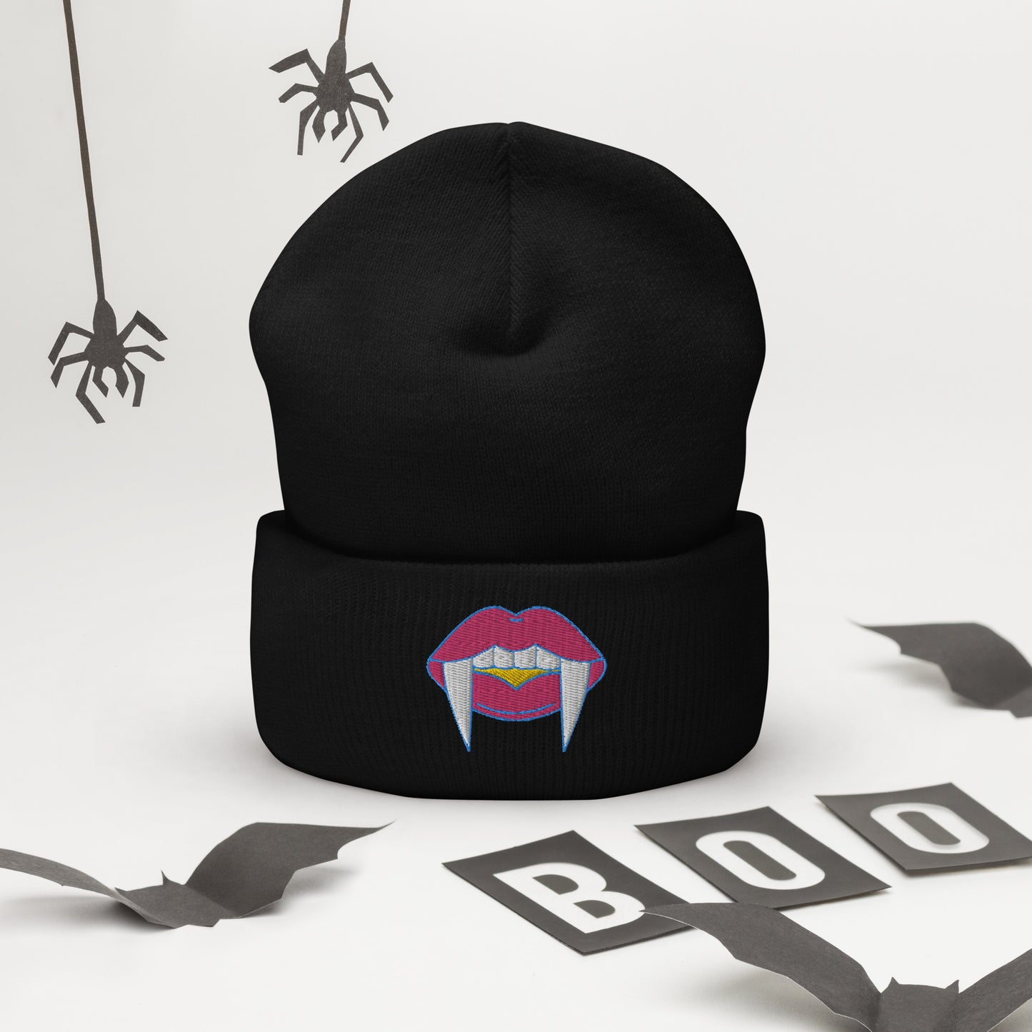 Pansexual Halloween Beanie- Pansexual Pride LGBTQ Halloween Vampire Skull Cap- Queer Embroidered Halloween Knit Hat