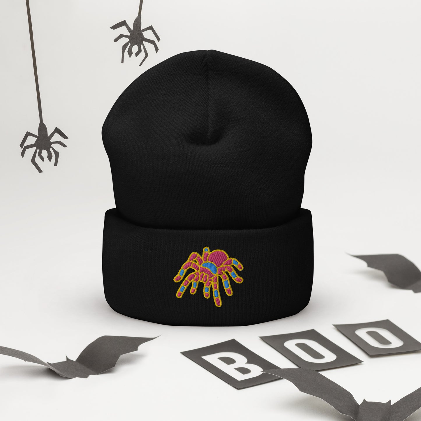 Pansexual Halloween Beanie - Pan Pride LGBTQ Halloween Spider Skull Cap- LGBTQ Embroidered Halloween Knit Hat