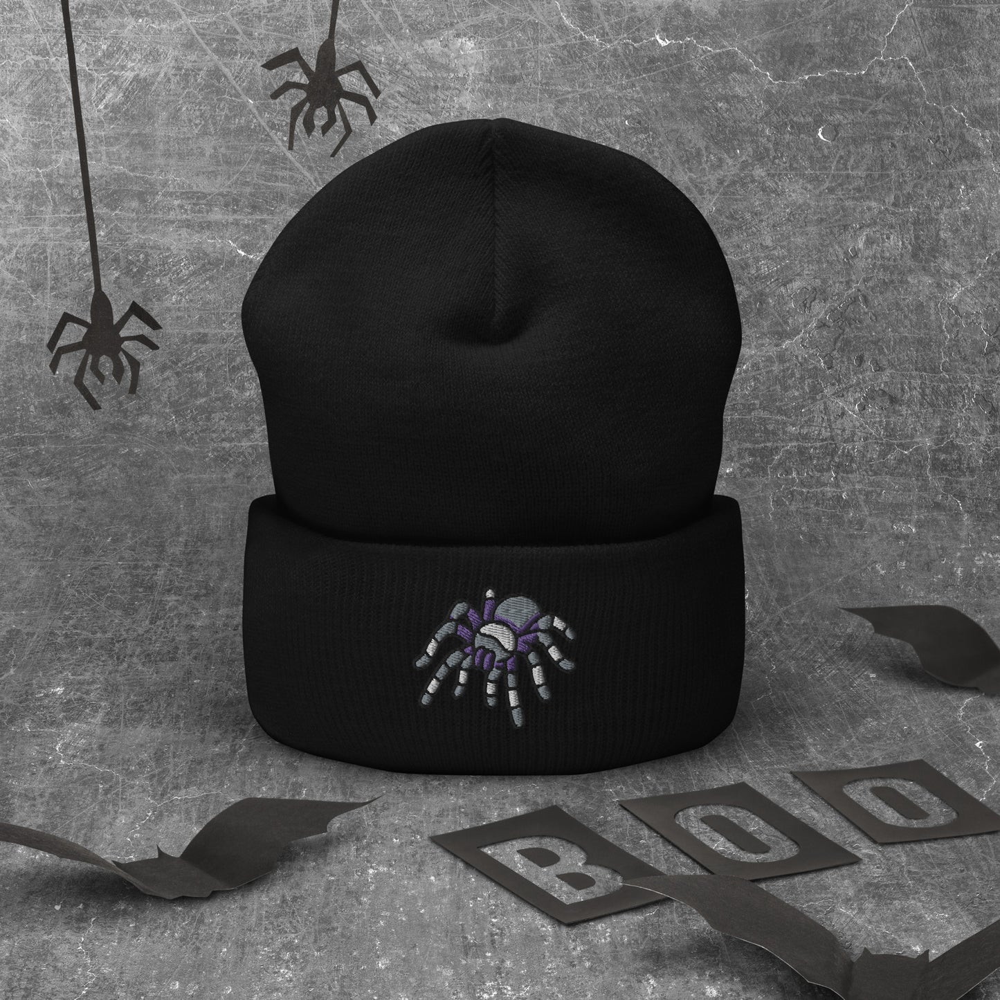 Asexual Halloween Beanie - Ace Pride LGBTQ Halloween Spider Skull Cap- LGBTQ Embroidered Halloween Knit Hat