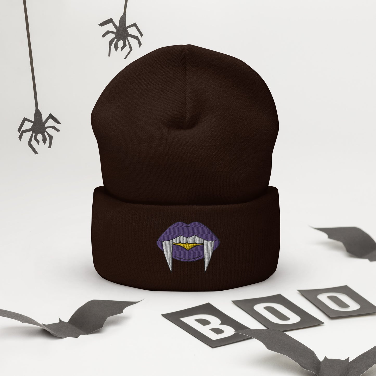 Non-binary Halloween Beanie - Nonbinary Pride LGBTQ Halloween Vampire Skull Cap- LGBTQ Embroidered Halloween Knit Hat