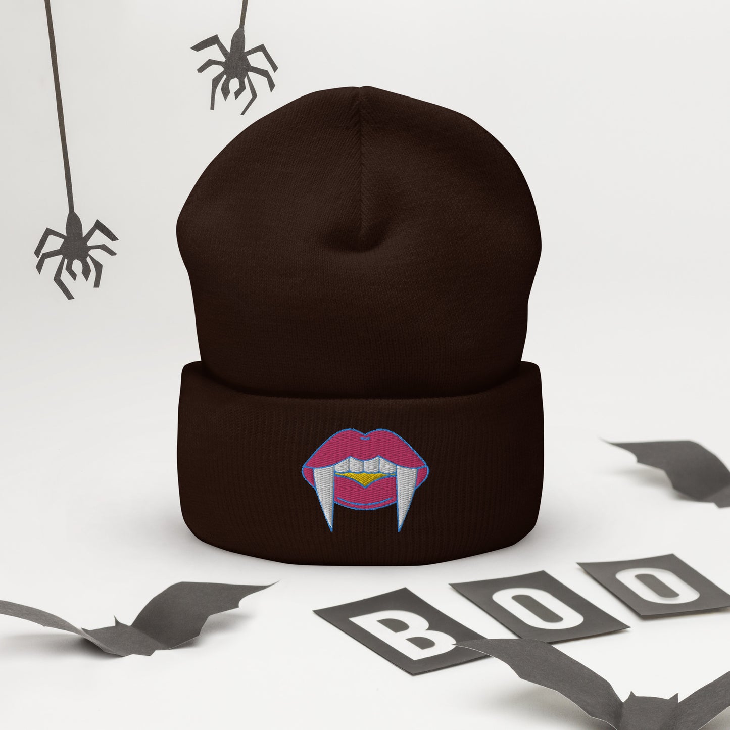 Pansexual Halloween Beanie- Pansexual Pride LGBTQ Halloween Vampire Skull Cap- Queer Embroidered Halloween Knit Hat
