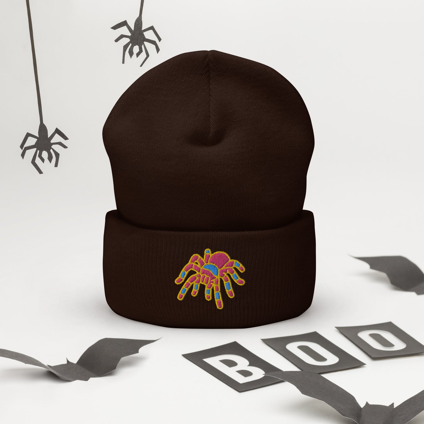 Pansexual Halloween Beanie - Pan Pride LGBTQ Halloween Spider Skull Cap- LGBTQ Embroidered Halloween Knit Hat
