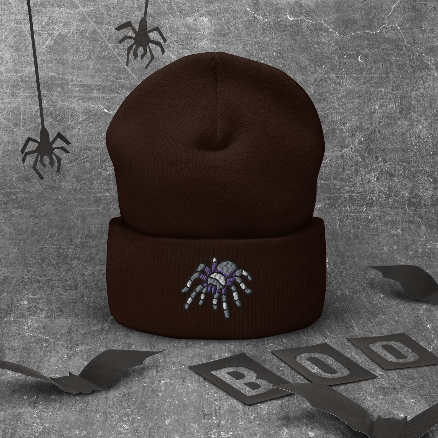Asexual Halloween Beanie - Ace Pride LGBTQ Halloween Spider Skull Cap- LGBTQ Embroidered Halloween Knit Hat