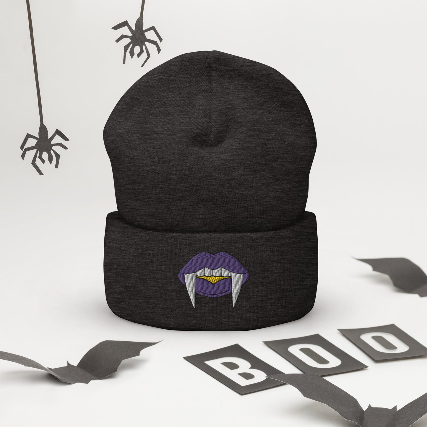 Non-binary Halloween Beanie - Nonbinary Pride LGBTQ Halloween Vampire Skull Cap- LGBTQ Embroidered Halloween Knit Hat