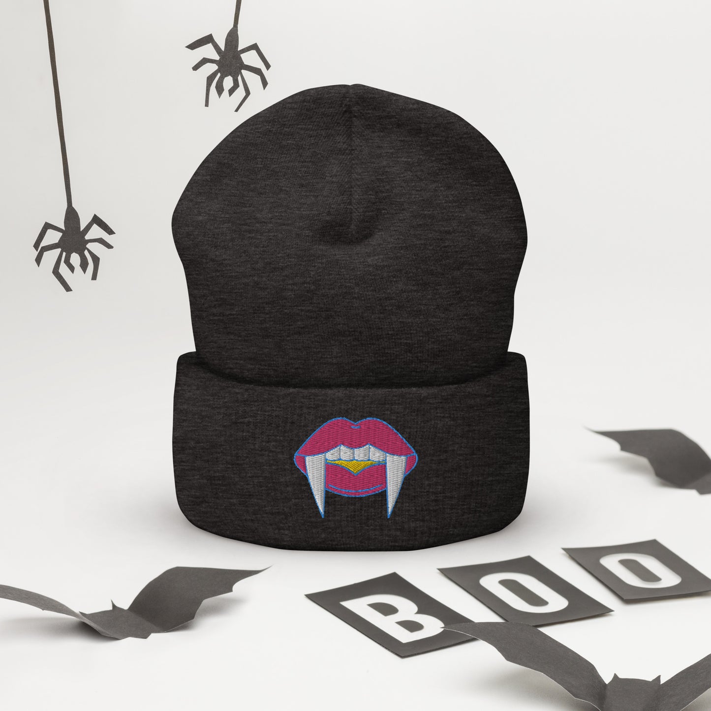 Pansexual Halloween Beanie- Pansexual Pride LGBTQ Halloween Vampire Skull Cap- Queer Embroidered Halloween Knit Hat