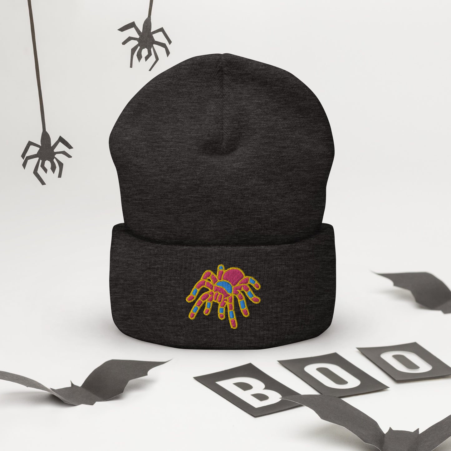 Pansexual Halloween Beanie - Pan Pride LGBTQ Halloween Spider Skull Cap- LGBTQ Embroidered Halloween Knit Hat
