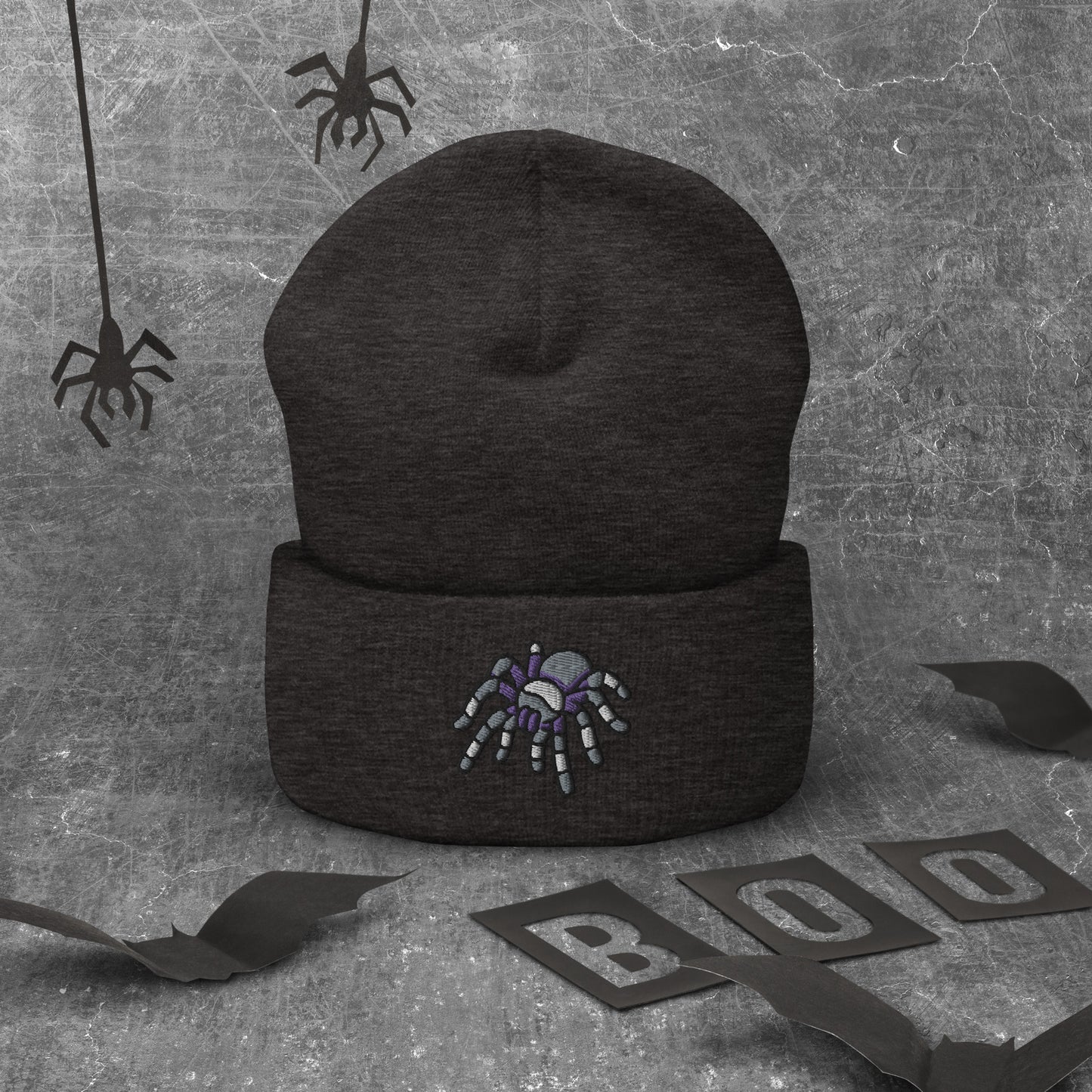 Asexual Halloween Beanie - Ace Pride LGBTQ Halloween Spider Skull Cap- LGBTQ Embroidered Halloween Knit Hat