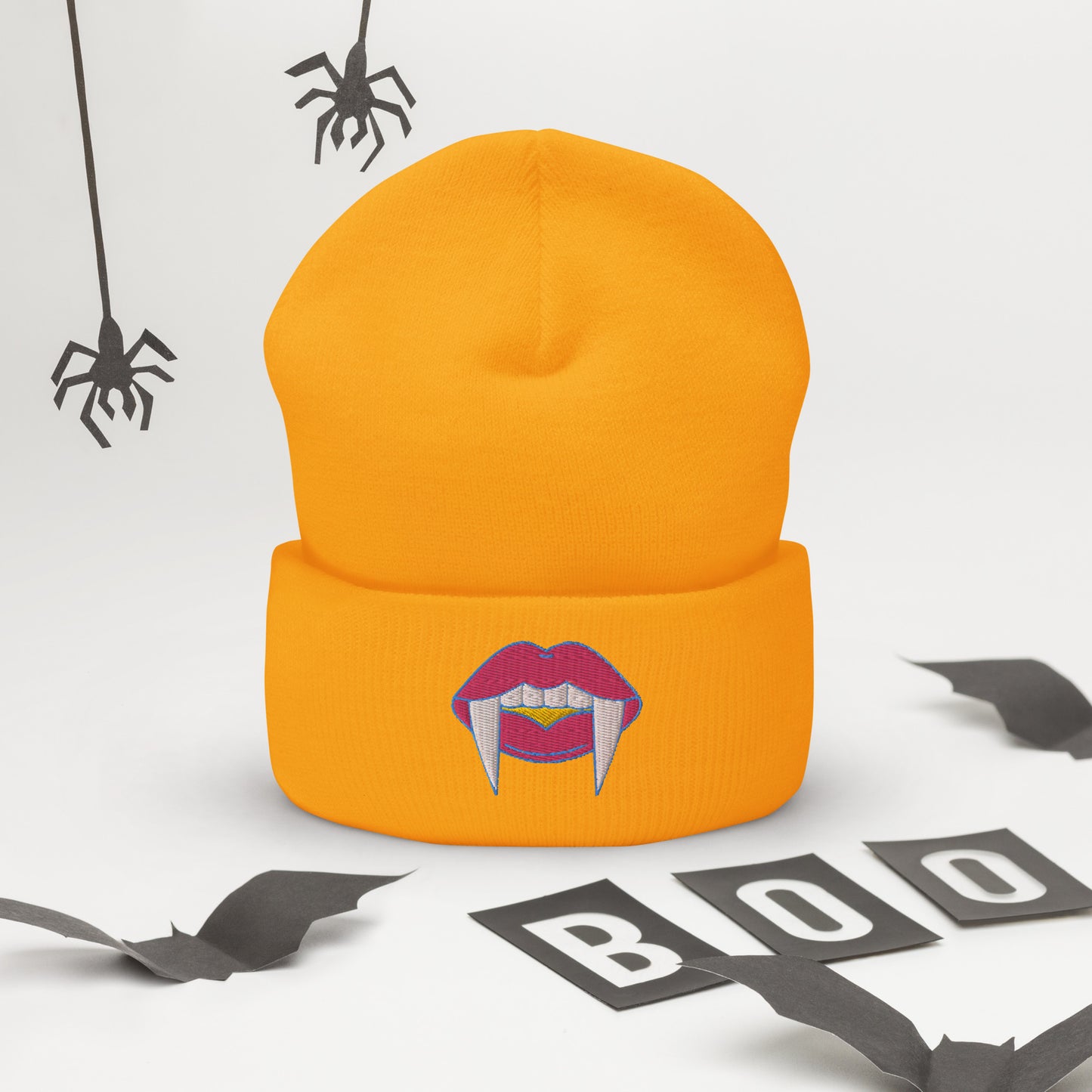 Pansexual Halloween Beanie- Pansexual Pride LGBTQ Halloween Vampire Skull Cap- Queer Embroidered Halloween Knit Hat