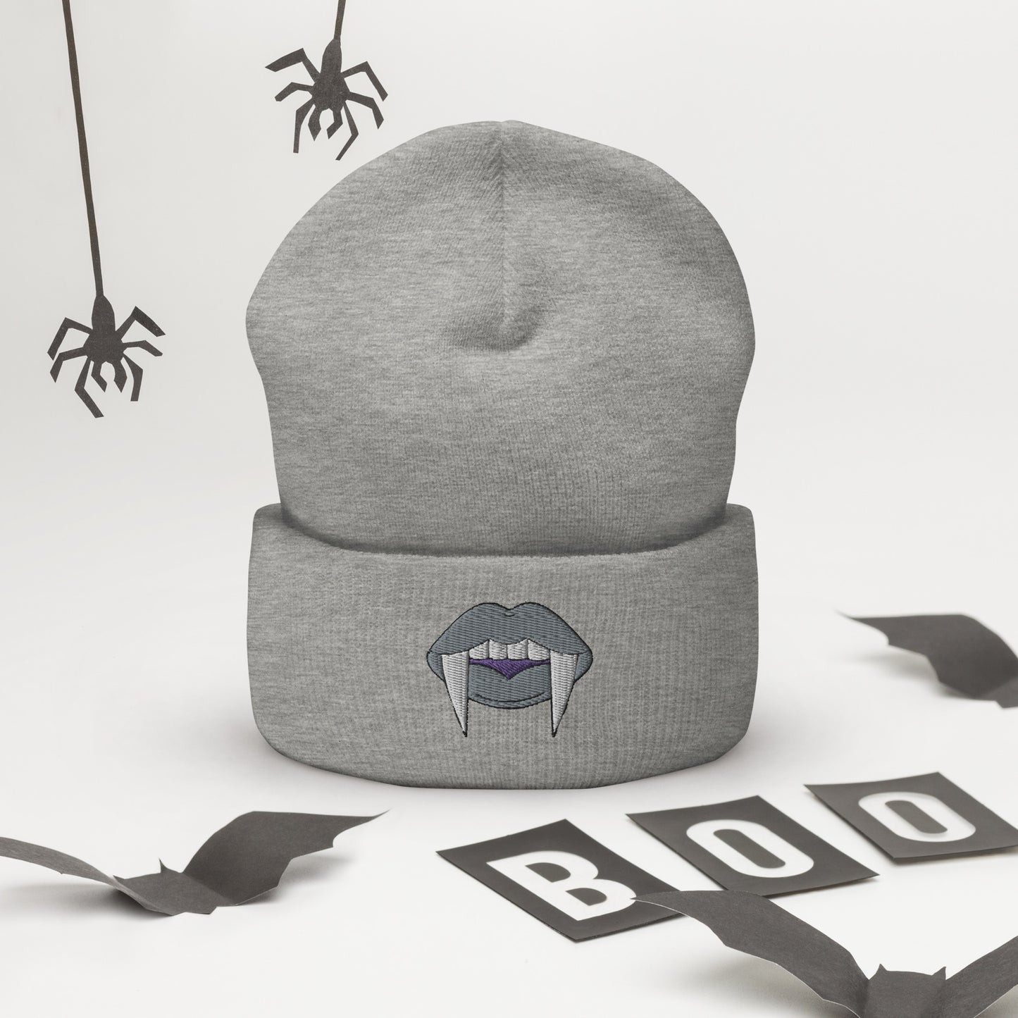 Asexual Halloween Beanie- Asexual Pride LGBTQ Halloween Vampire Skull Cap- Queer Embroidered Halloween Knit Hat