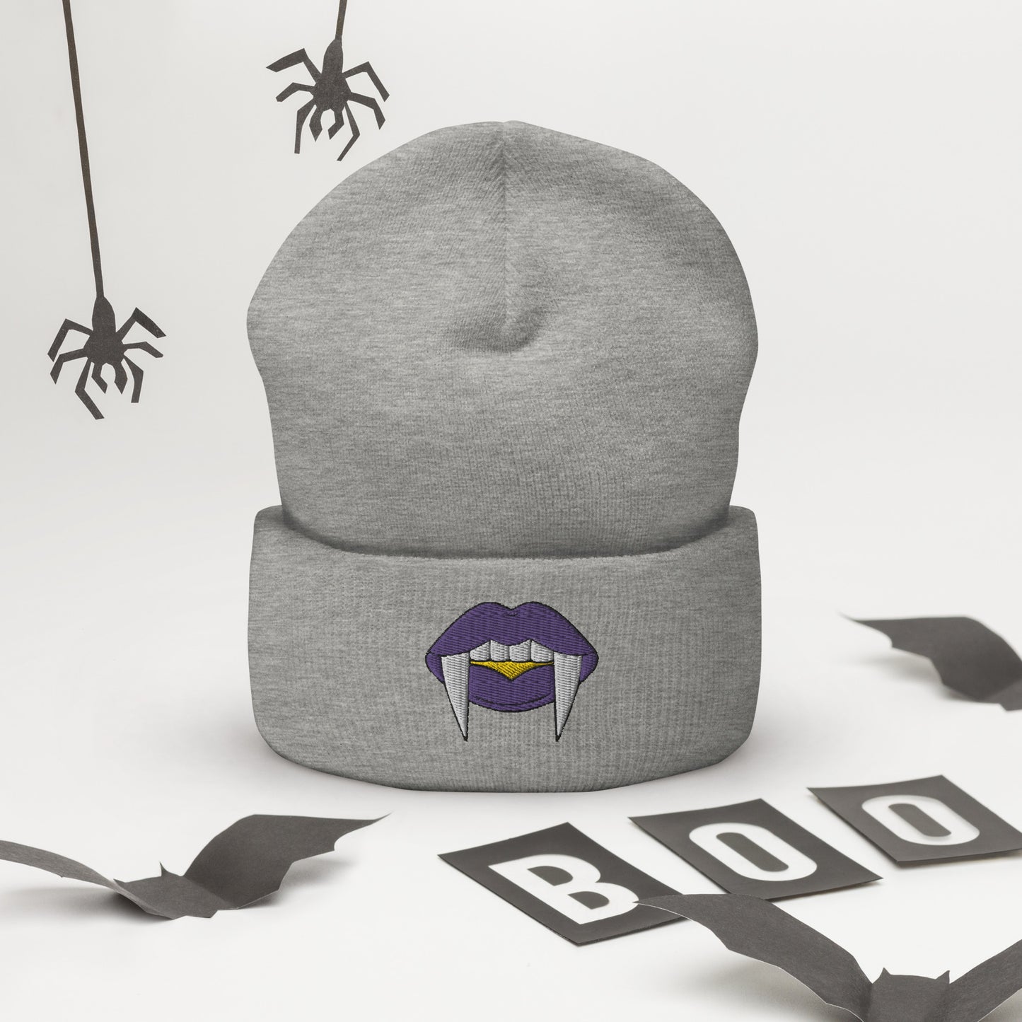 Non-binary Halloween Beanie - Nonbinary Pride LGBTQ Halloween Vampire Skull Cap- LGBTQ Embroidered Halloween Knit Hat