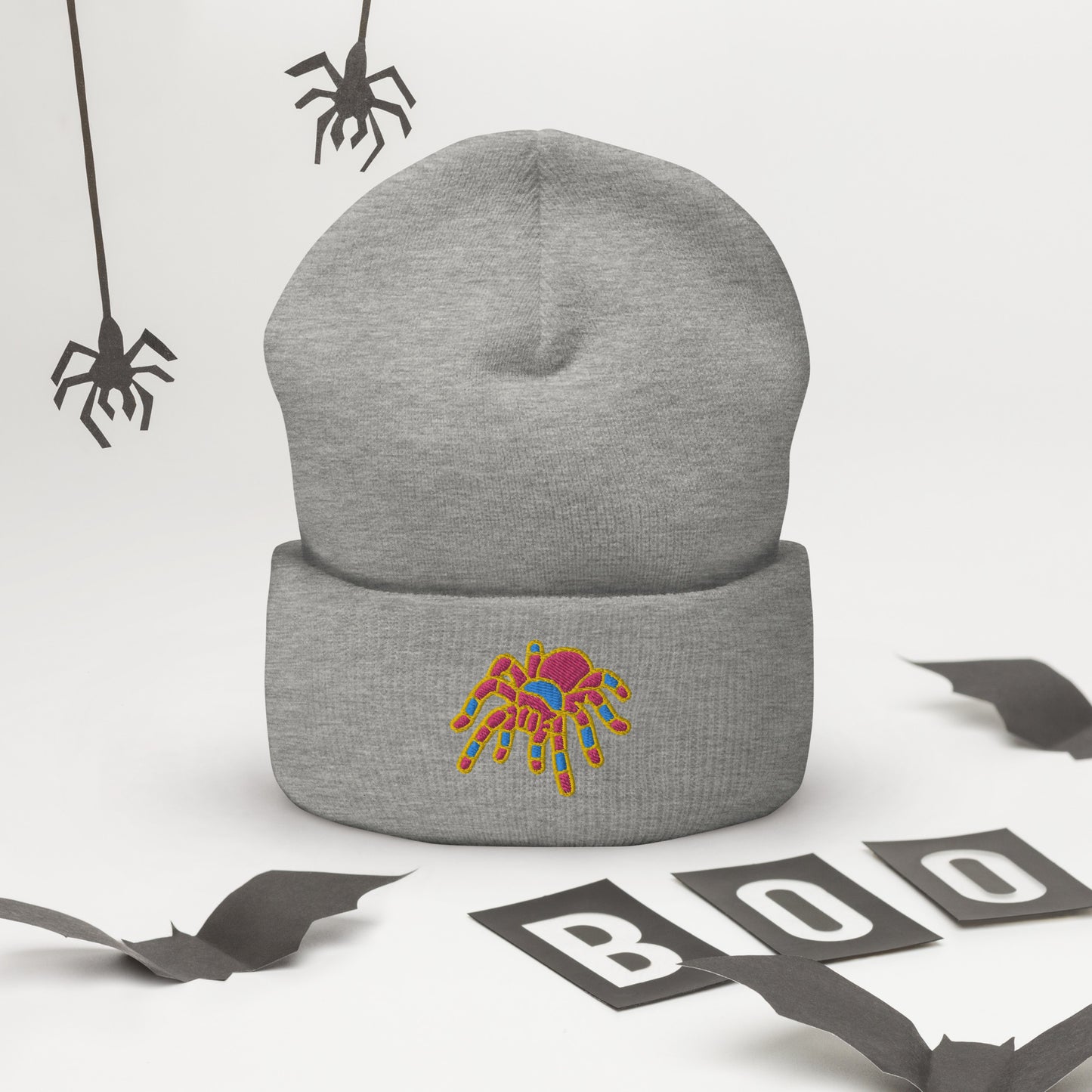 Pansexual Halloween Beanie - Pan Pride LGBTQ Halloween Spider Skull Cap- LGBTQ Embroidered Halloween Knit Hat