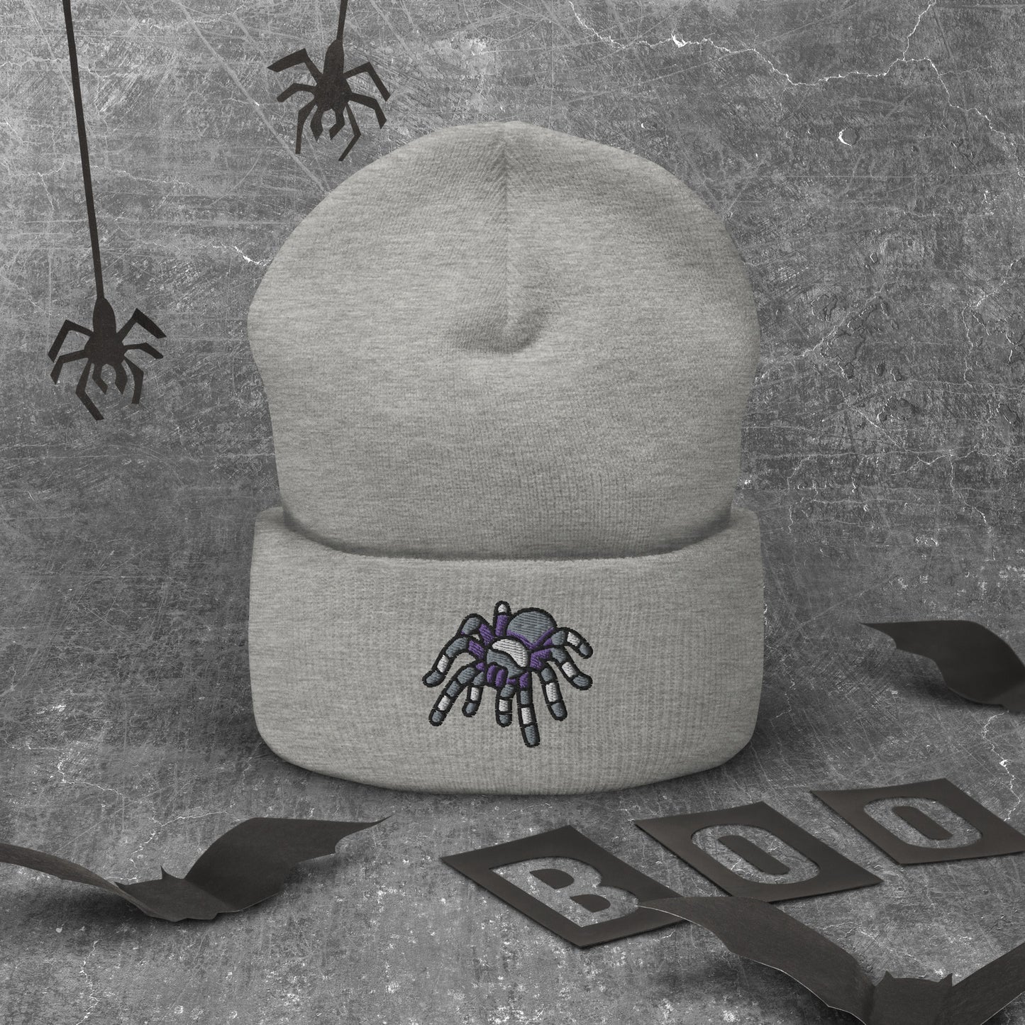 Asexual Halloween Beanie - Ace Pride LGBTQ Halloween Spider Skull Cap- LGBTQ Embroidered Halloween Knit Hat