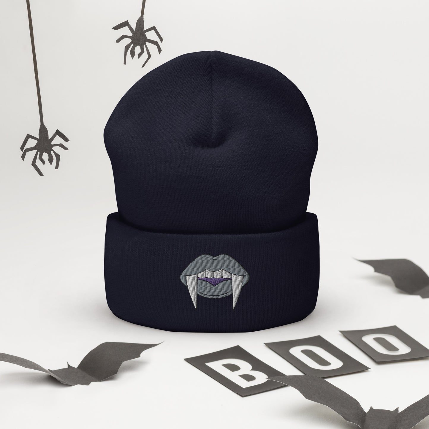 Asexual Halloween Beanie- Asexual Pride LGBTQ Halloween Vampire Skull Cap- Queer Embroidered Halloween Knit Hat