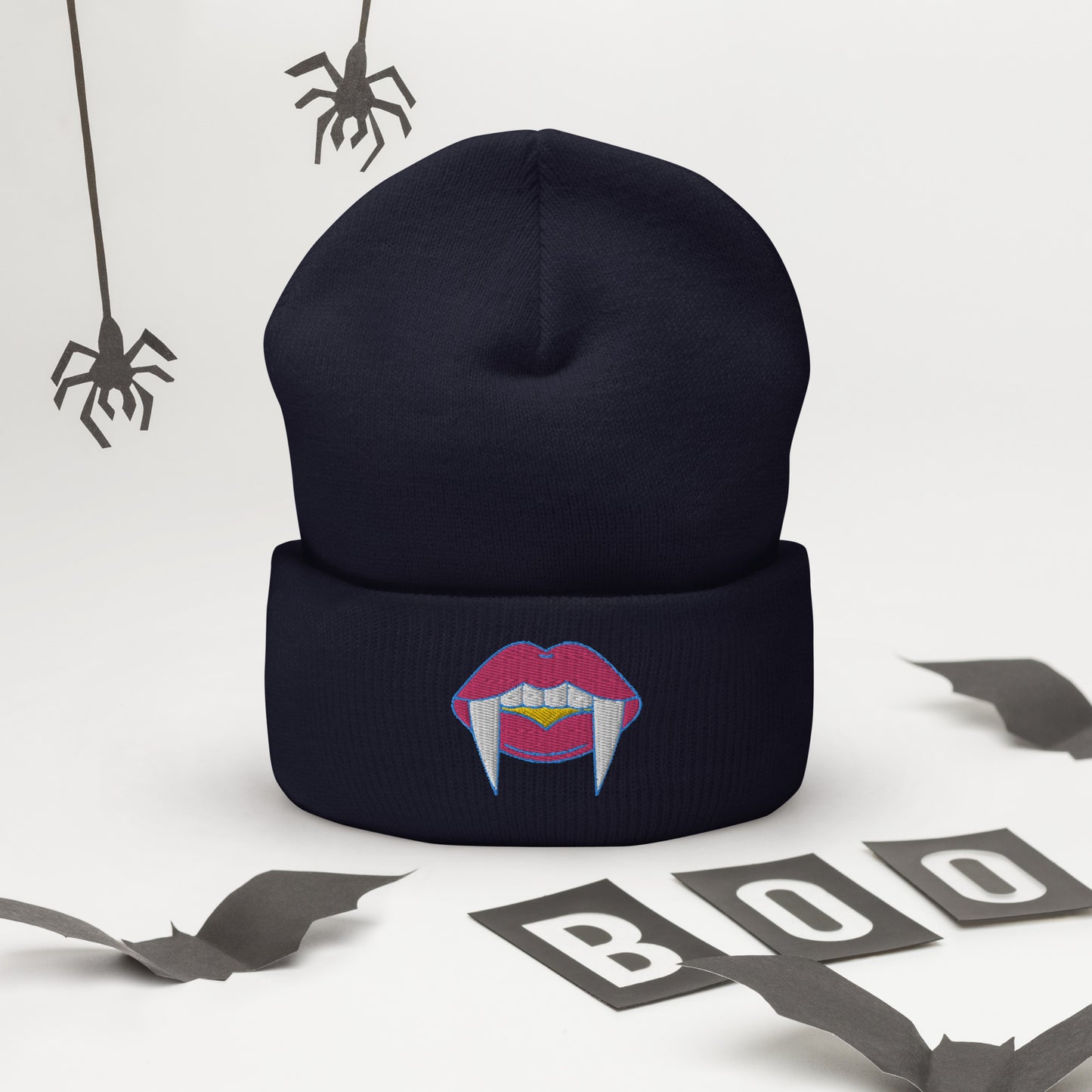 Pansexual Halloween Beanie- Pansexual Pride LGBTQ Halloween Vampire Skull Cap- Queer Embroidered Halloween Knit Hat