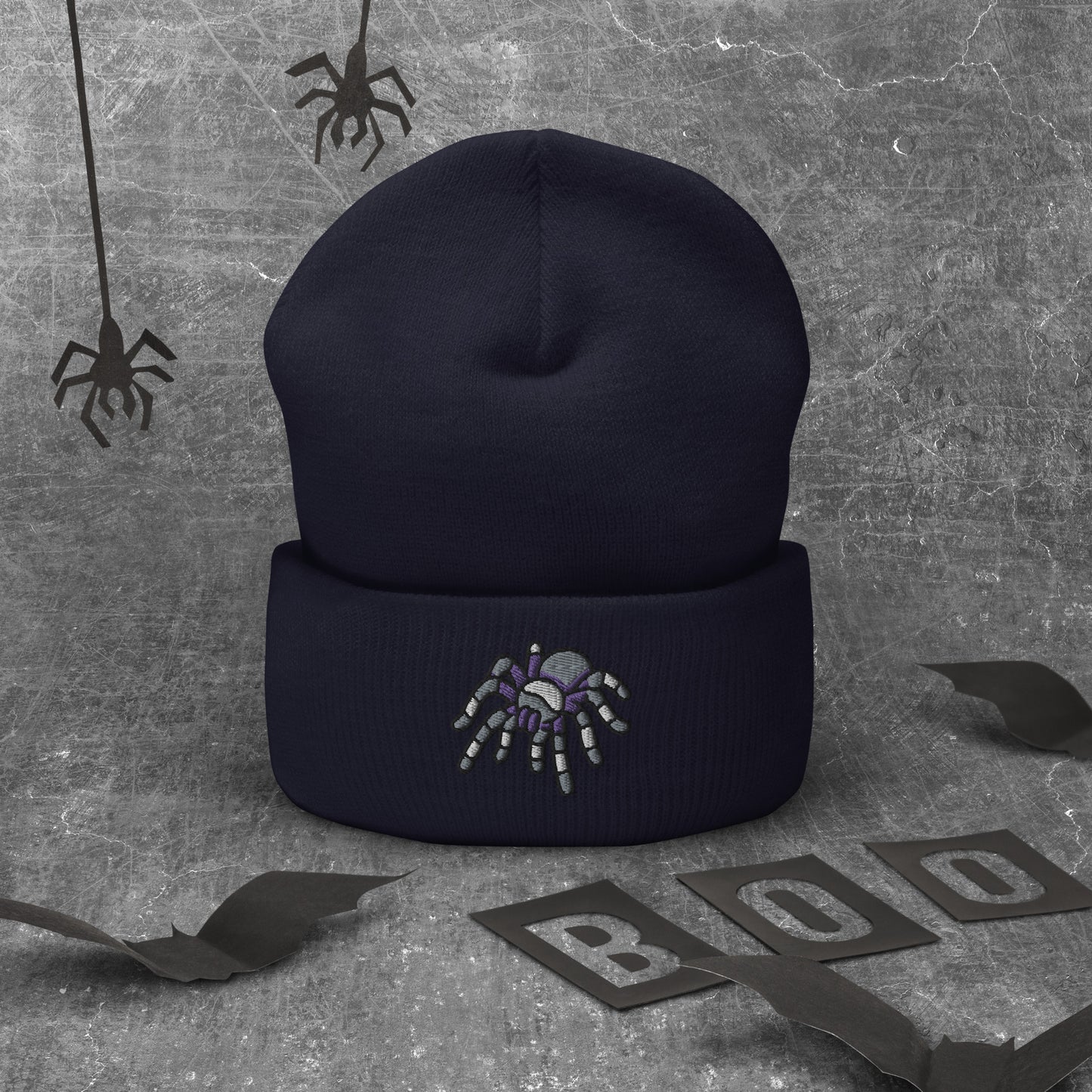 Asexual Halloween Beanie - Ace Pride LGBTQ Halloween Spider Skull Cap- LGBTQ Embroidered Halloween Knit Hat