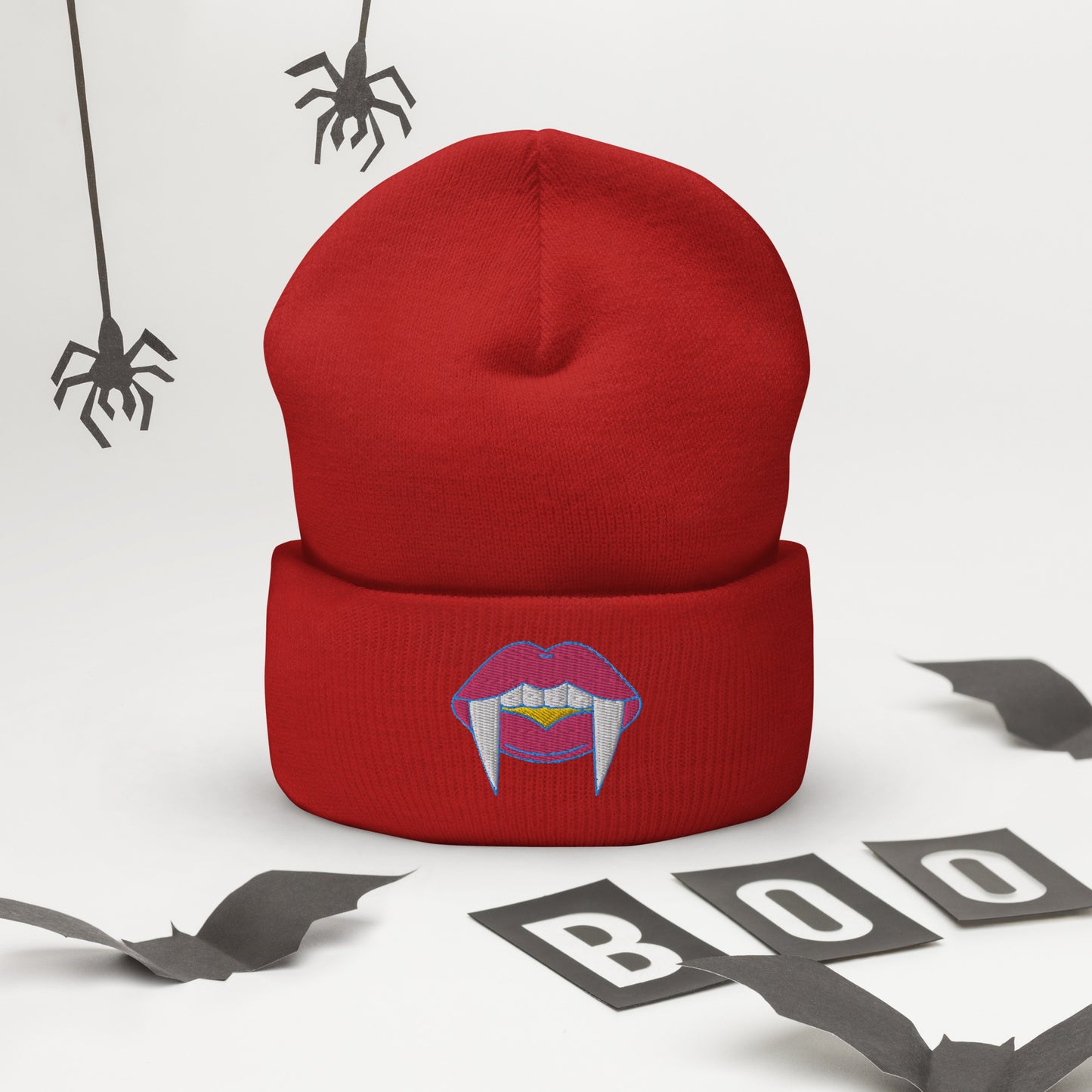 Pansexual Halloween Beanie- Pansexual Pride LGBTQ Halloween Vampire Skull Cap- Queer Embroidered Halloween Knit Hat