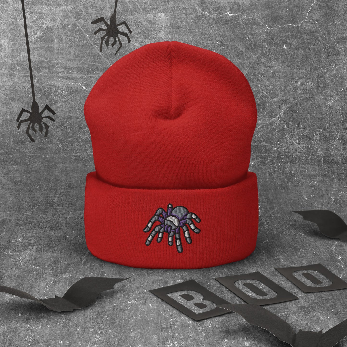 Asexual Halloween Beanie - Ace Pride LGBTQ Halloween Spider Skull Cap- LGBTQ Embroidered Halloween Knit Hat