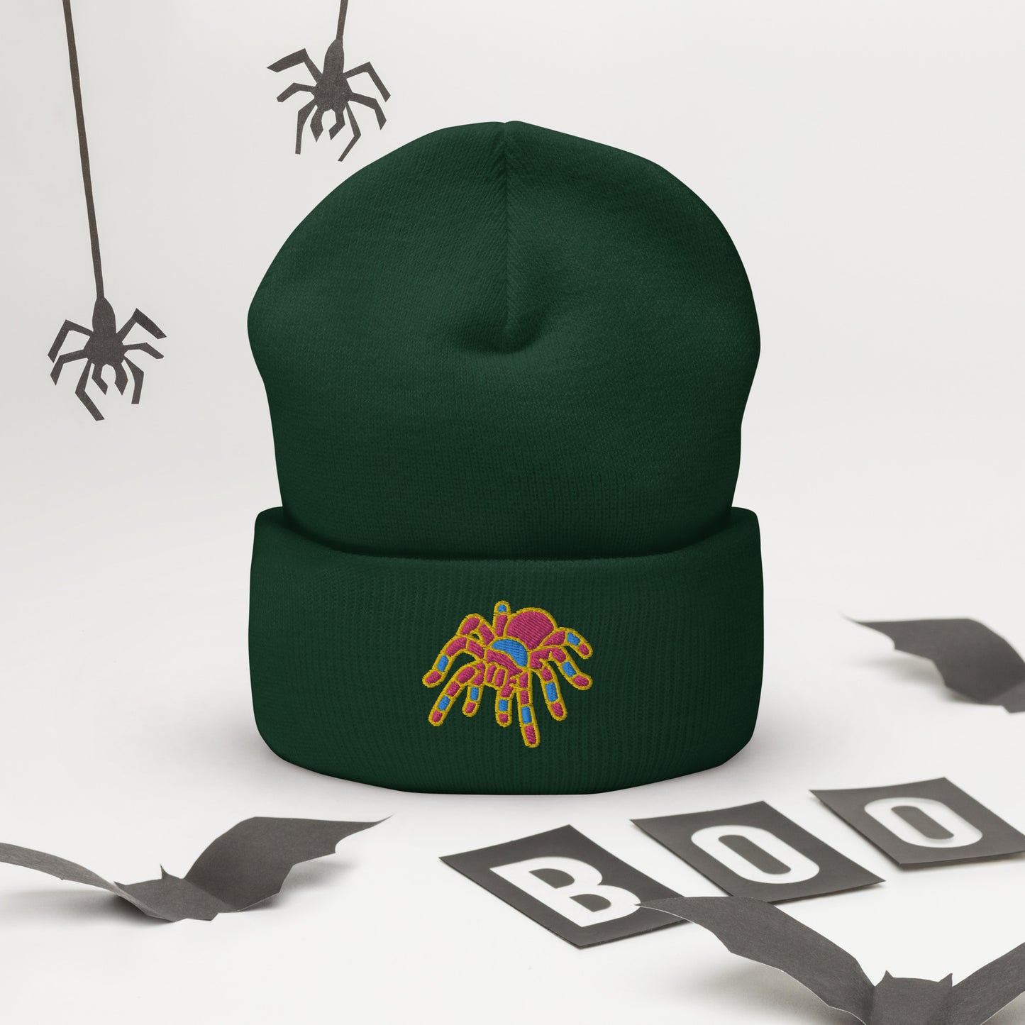 Pansexual Halloween Beanie - Pan Pride LGBTQ Halloween Spider Skull Cap- LGBTQ Embroidered Halloween Knit Hat