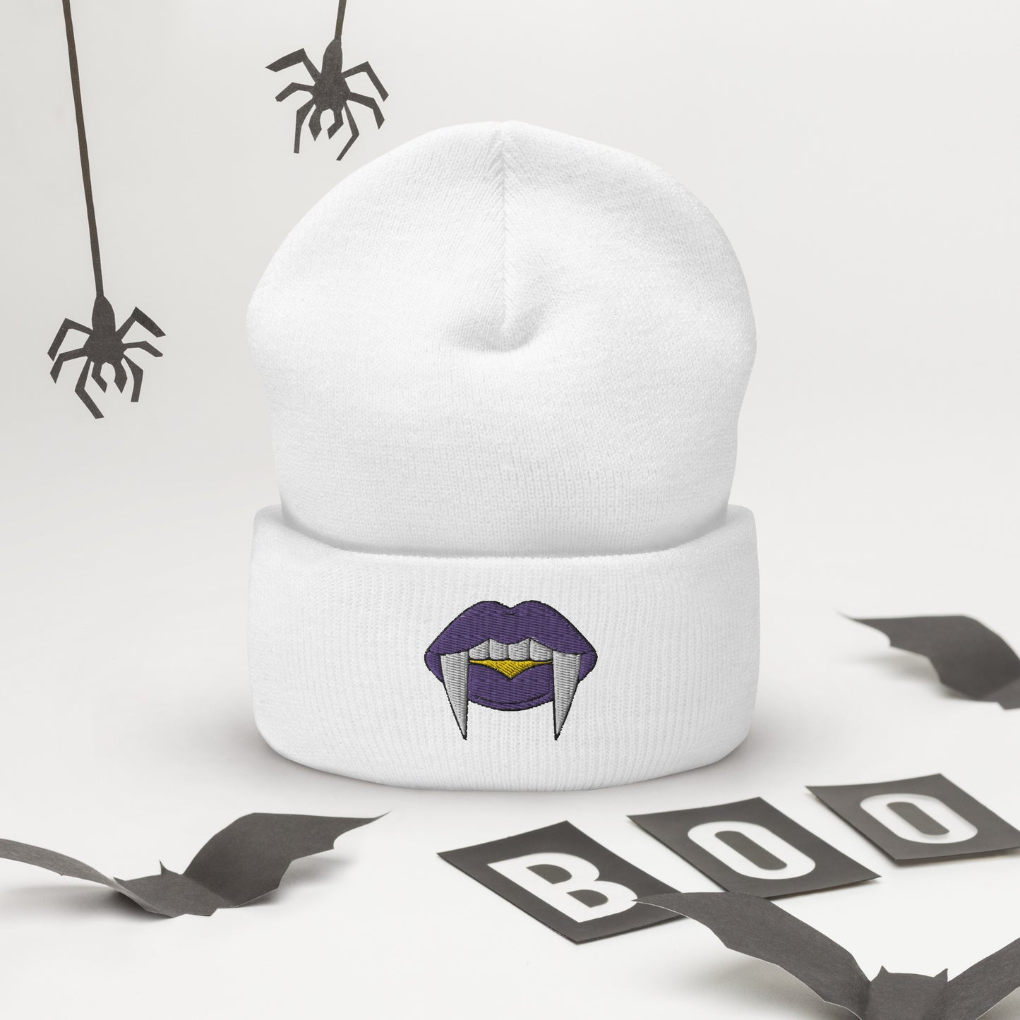 Non-binary Halloween Beanie - Nonbinary Pride LGBTQ Halloween Vampire Skull Cap- LGBTQ Embroidered Halloween Knit Hat