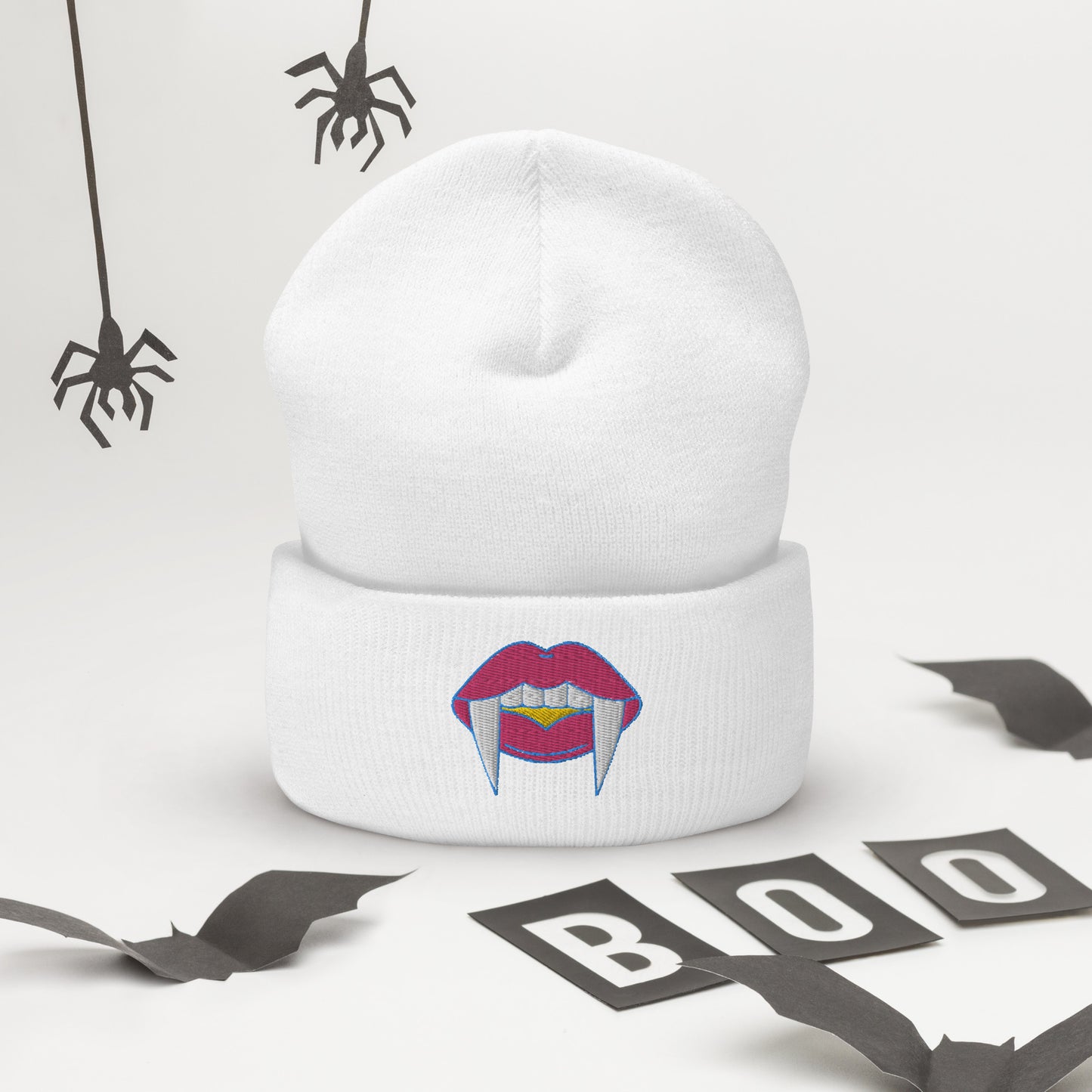 Pansexual Halloween Beanie- Pansexual Pride LGBTQ Halloween Vampire Skull Cap- Queer Embroidered Halloween Knit Hat