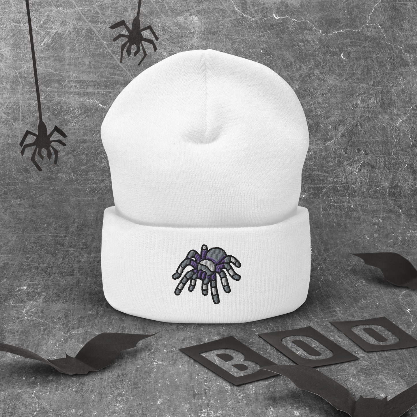 Asexual Halloween Beanie - Ace Pride LGBTQ Halloween Spider Skull Cap- LGBTQ Embroidered Halloween Knit Hat