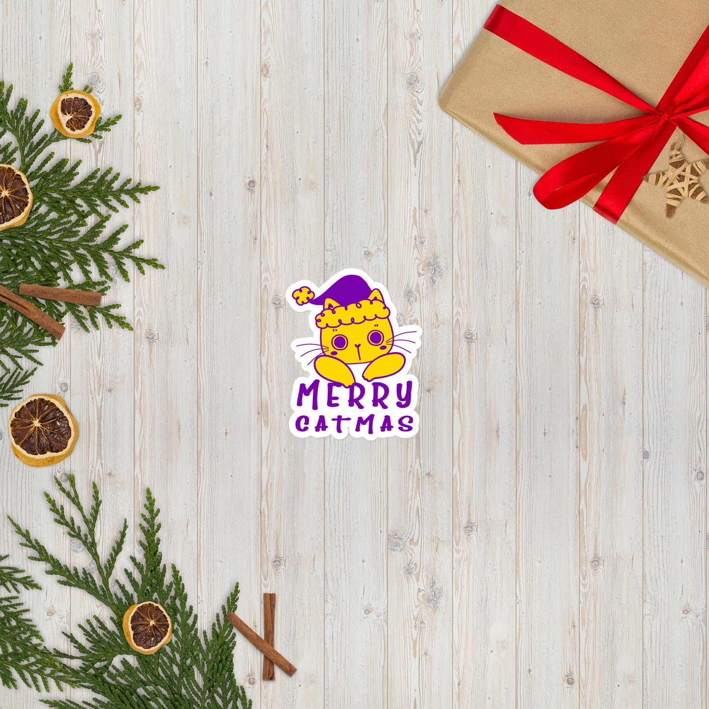Intersex Christmas Cat Sticker - Intersex Pride LGBTQ Xmas Cat Vinyl Sticker - Merry Catmas