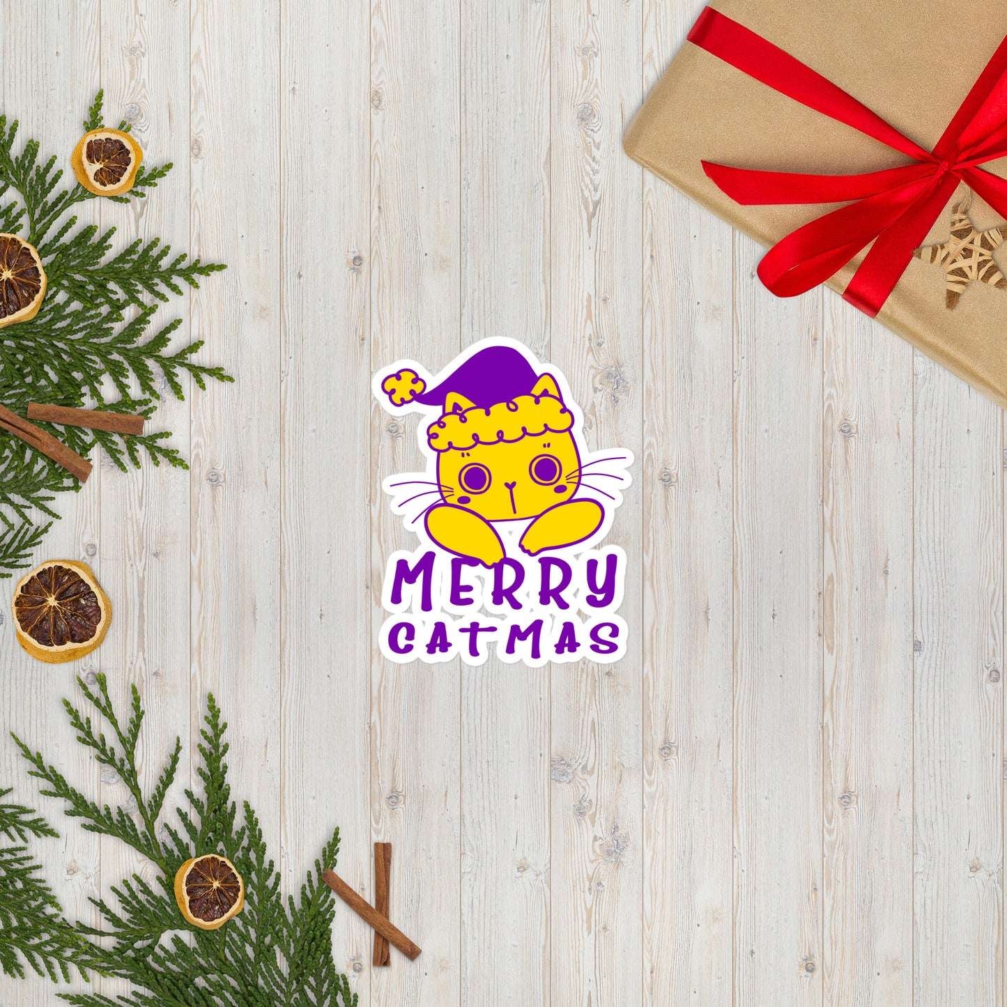Intersex Christmas Cat Sticker - Intersex Pride LGBTQ Xmas Cat Vinyl Sticker - Merry Catmas