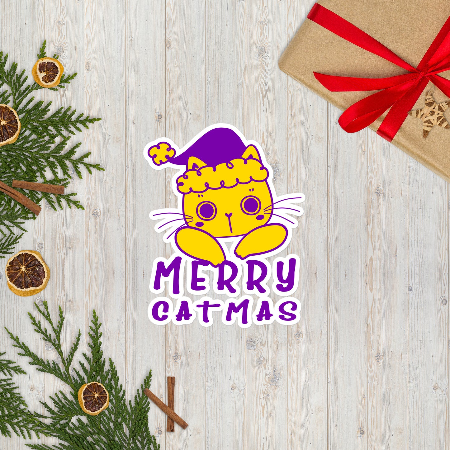 Intersex Christmas Cat Sticker - Intersex Pride LGBTQ Xmas Cat Vinyl Sticker - Merry Catmas