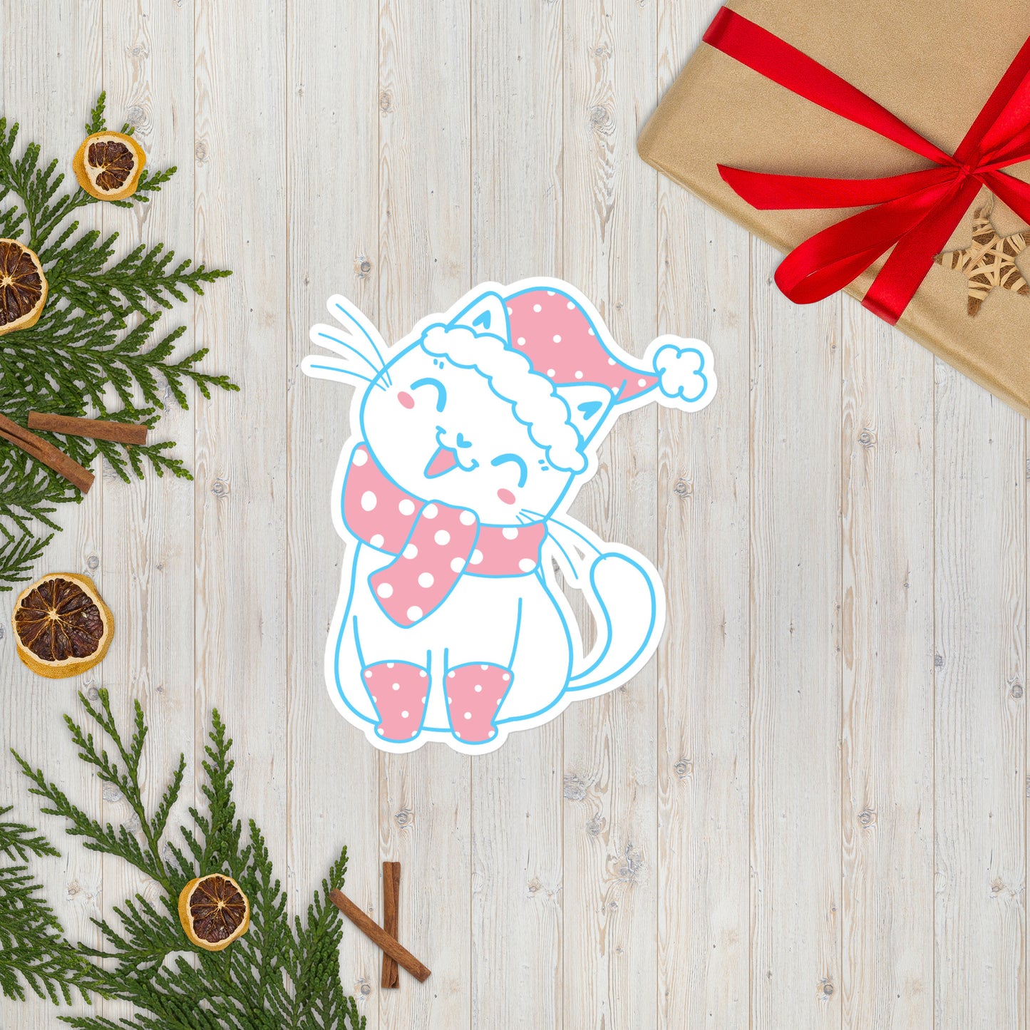 Transgender Christmas Cat Sticker - Transgender Pride LGBTQ Xmas Cat Vinyl Sticker - Merry Catmas