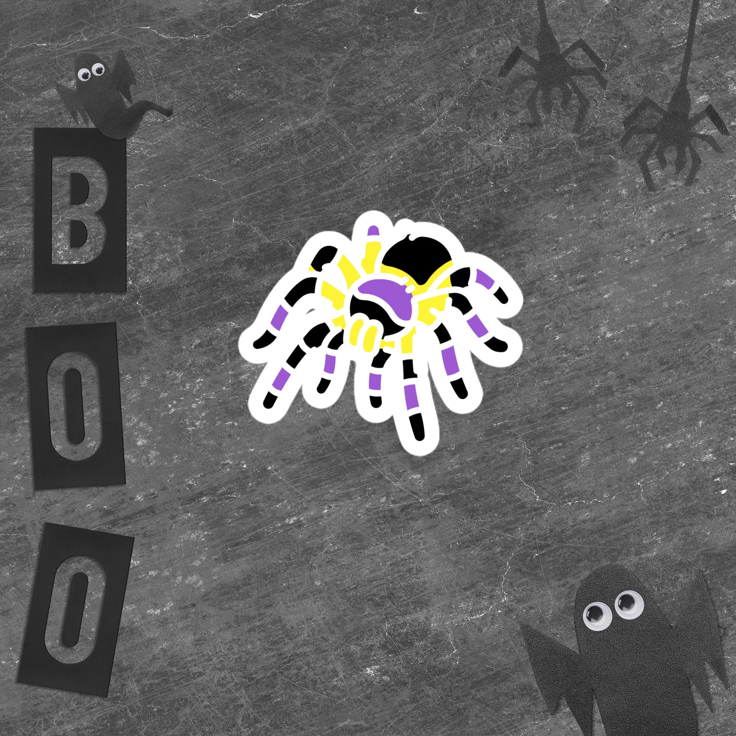 Non-binary Halloween Spider Sticker - Nonbinary Pride LGBTQ Halloween Spider Vinyl Sticker