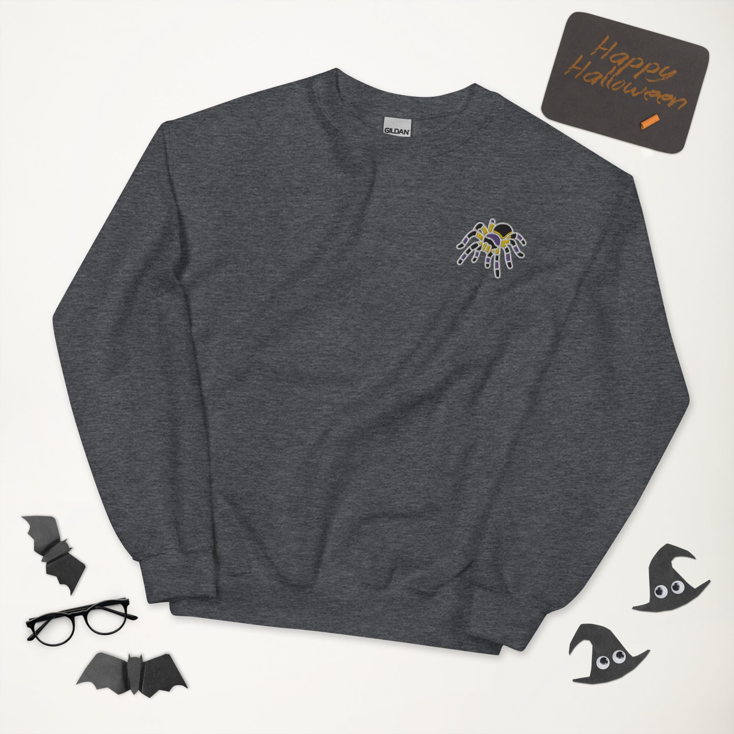 Non-binary Halloween Sweatshirt - Nonbinary Pride LGBTQ Halloween Spider Crewneck - Queer Unisex Embroidered Clothes