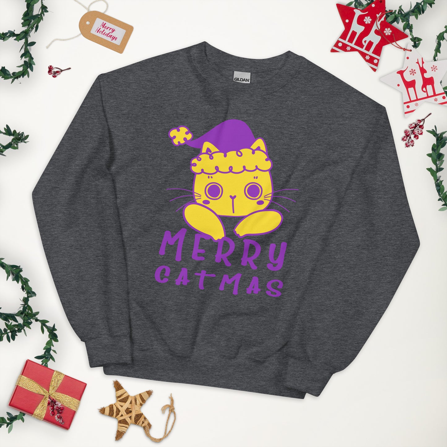 Intersex Christmas Sweatshirt - Intersex Pride Xmas Cat Crewneck - Merry Catmas