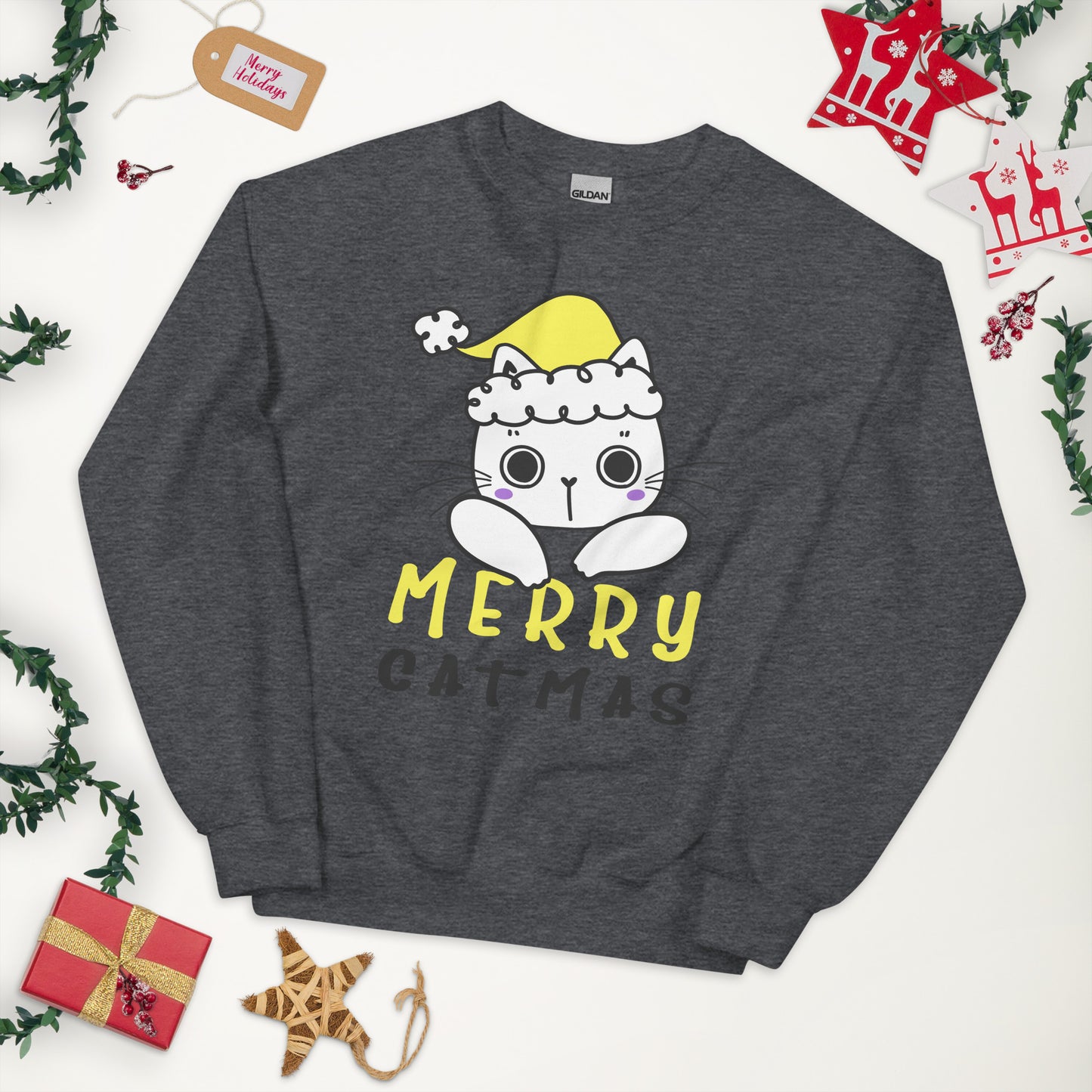 Nonbinary Christmas Sweatshirt - Nonbinary Pride Xmas Cat Crewneck - Merry Catmas