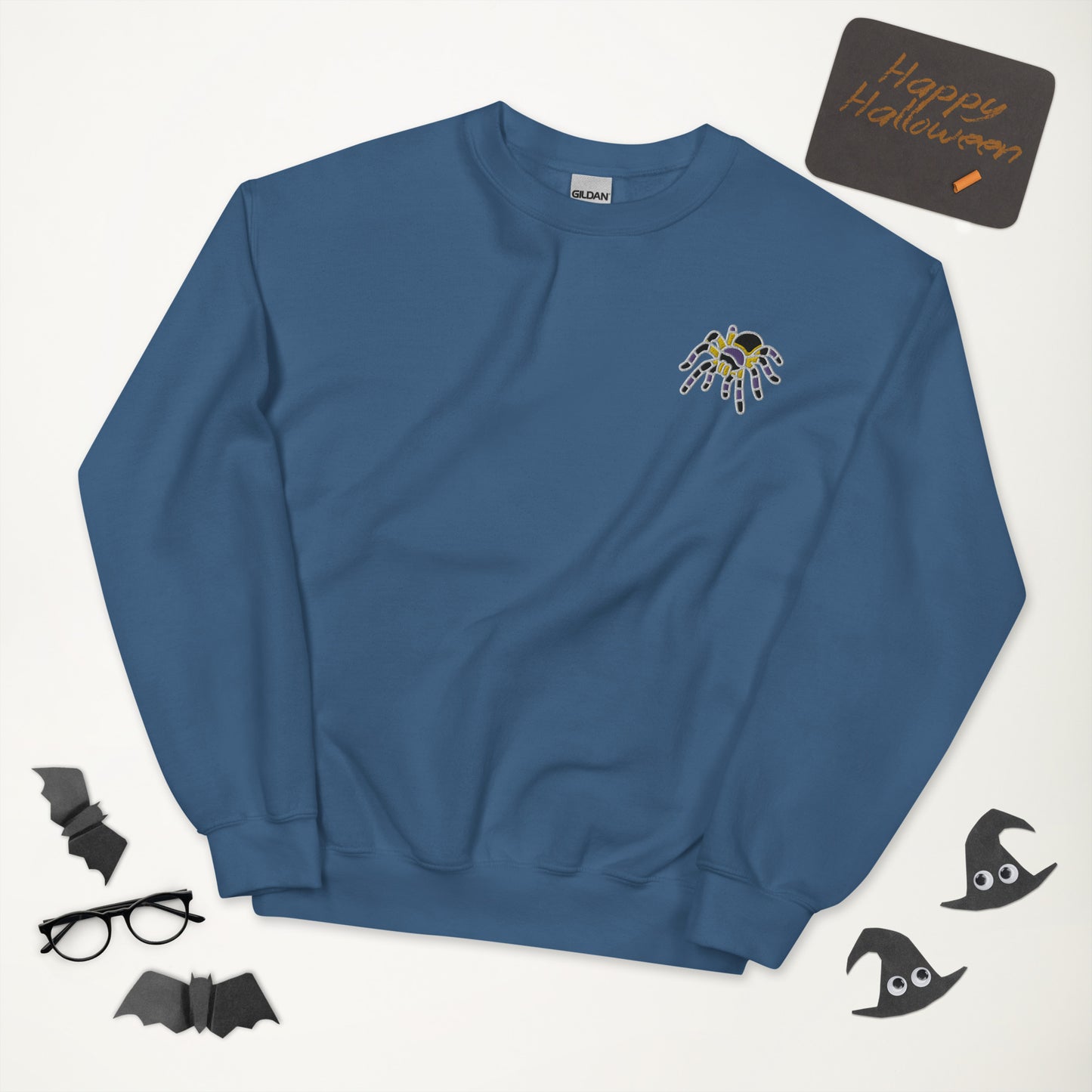 Non-binary Halloween Sweatshirt - Nonbinary Pride LGBTQ Halloween Spider Crewneck - Queer Unisex Embroidered Clothes