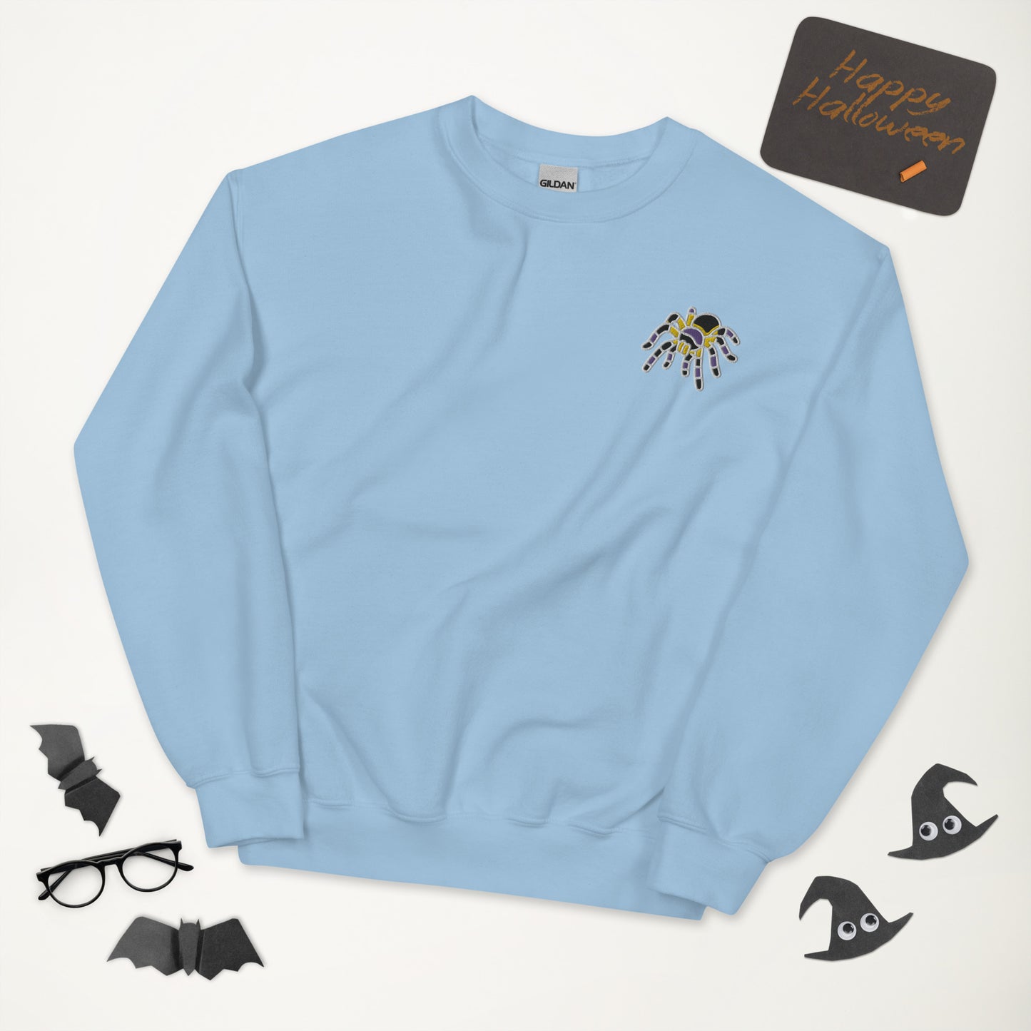 Non-binary Halloween Sweatshirt - Nonbinary Pride LGBTQ Halloween Spider Crewneck - Queer Unisex Embroidered Clothes