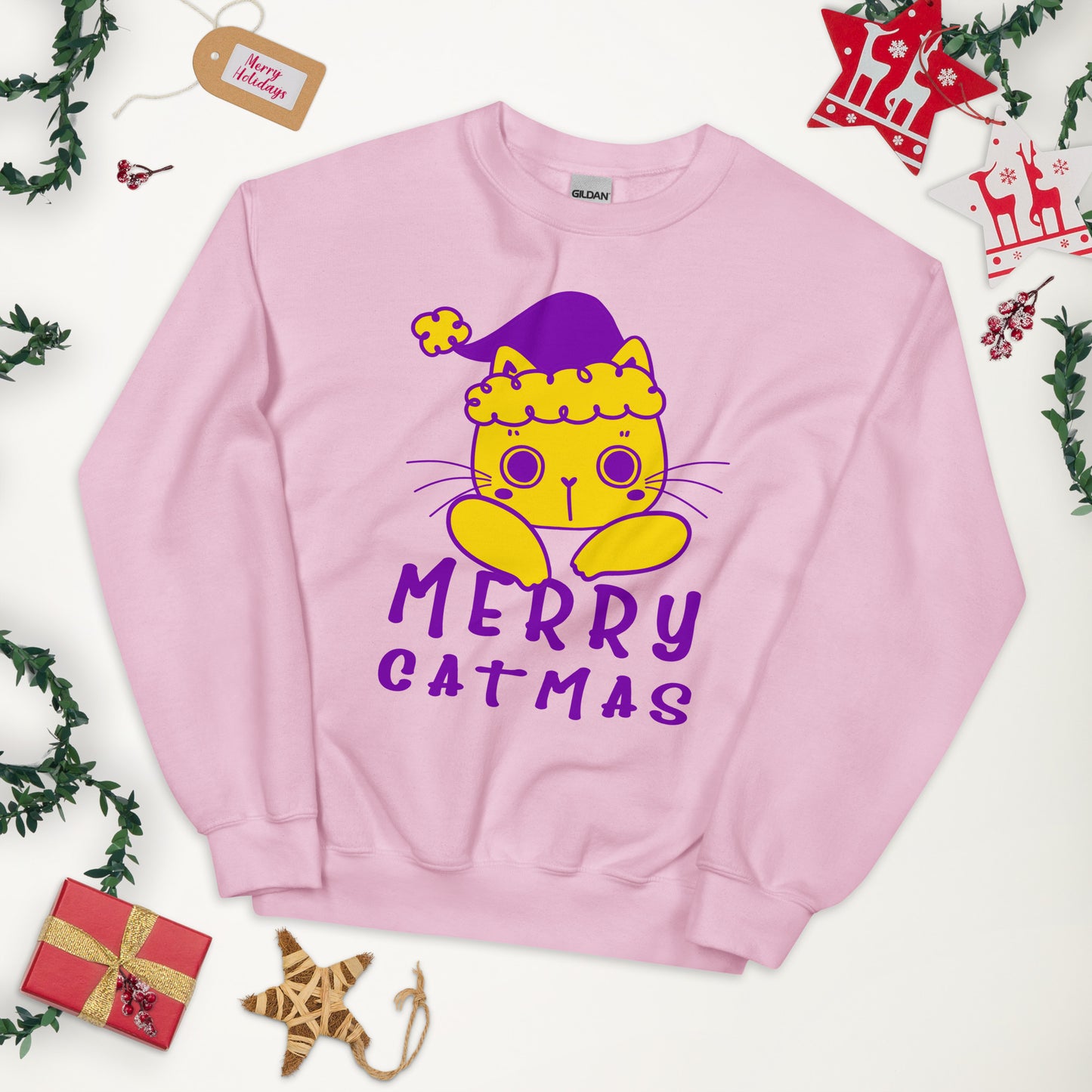 Intersex Christmas Sweatshirt - Intersex Pride Xmas Cat Crewneck - Merry Catmas