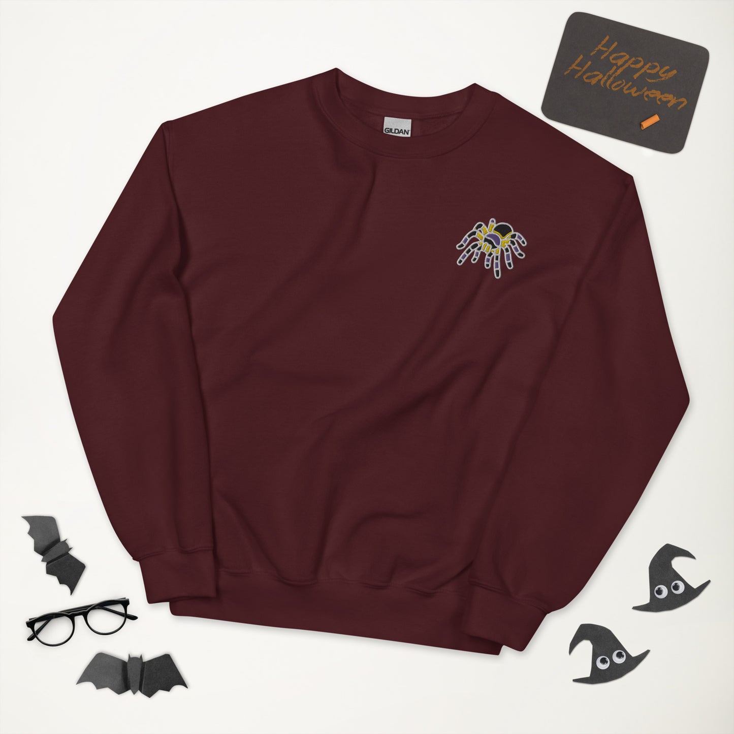 Non-binary Halloween Sweatshirt - Nonbinary Pride LGBTQ Halloween Spider Crewneck - Queer Unisex Embroidered Clothes