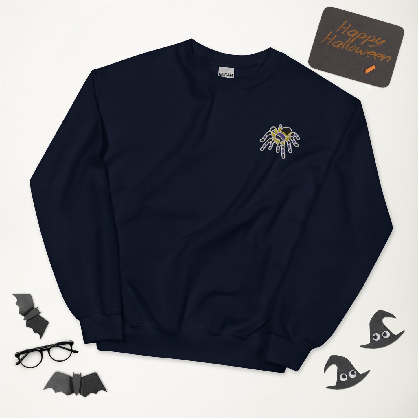 Non-binary Halloween Sweatshirt - Nonbinary Pride LGBTQ Halloween Spider Crewneck - Queer Unisex Embroidered Clothes