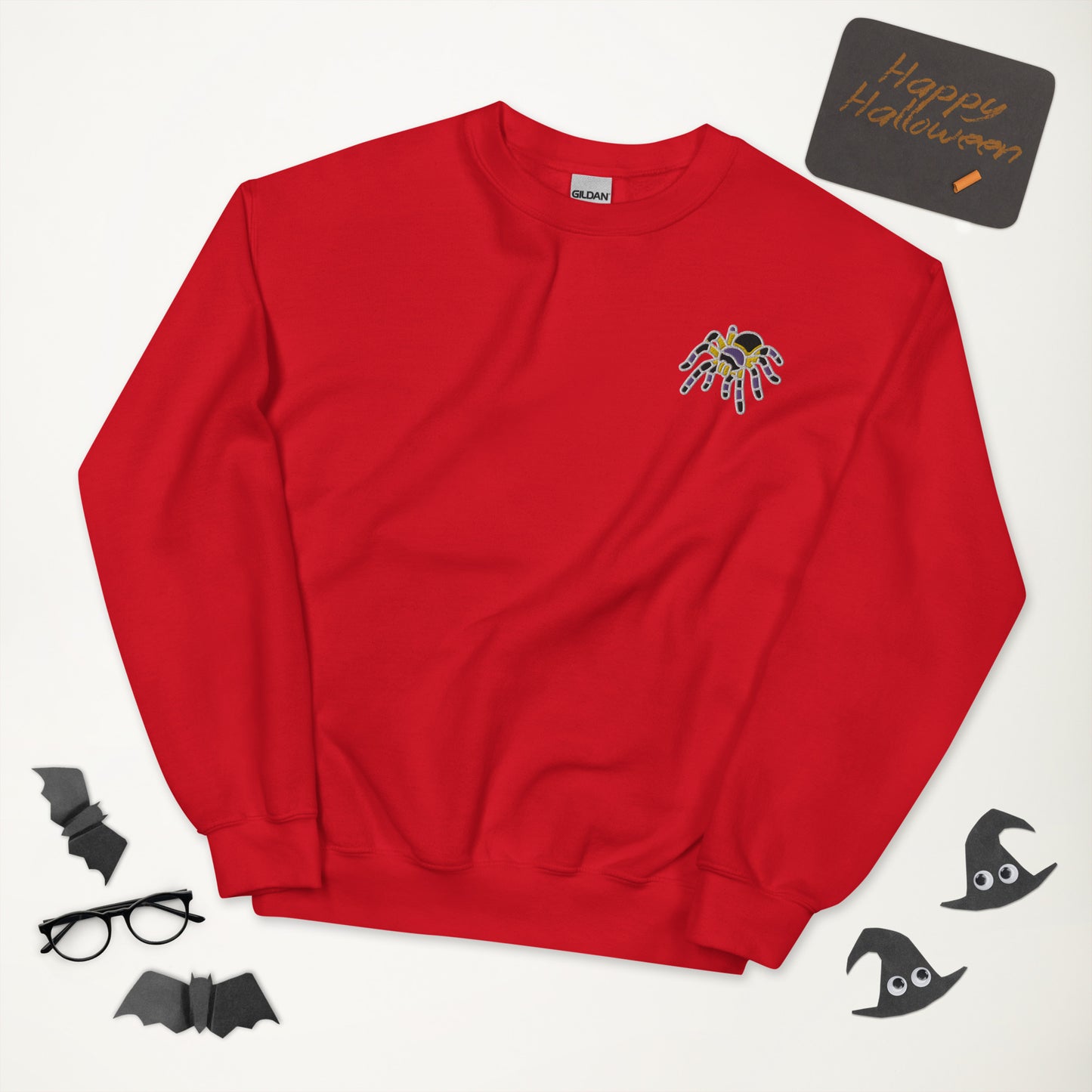 Non-binary Halloween Sweatshirt - Nonbinary Pride LGBTQ Halloween Spider Crewneck - Queer Unisex Embroidered Clothes