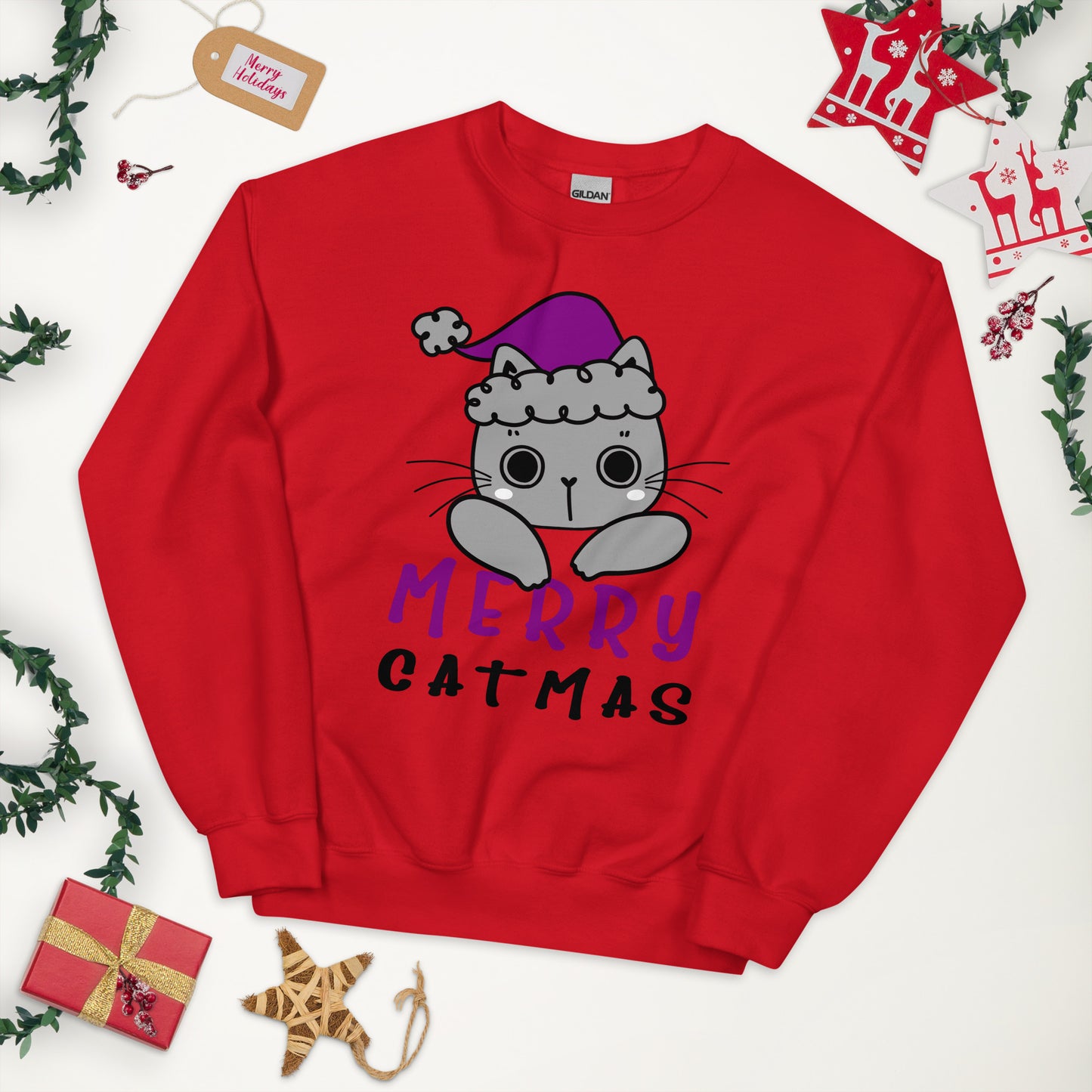 Asexual Christmas Sweatshirt - Asexual Pride Xmas Cat Crewneck - Merry Catmas