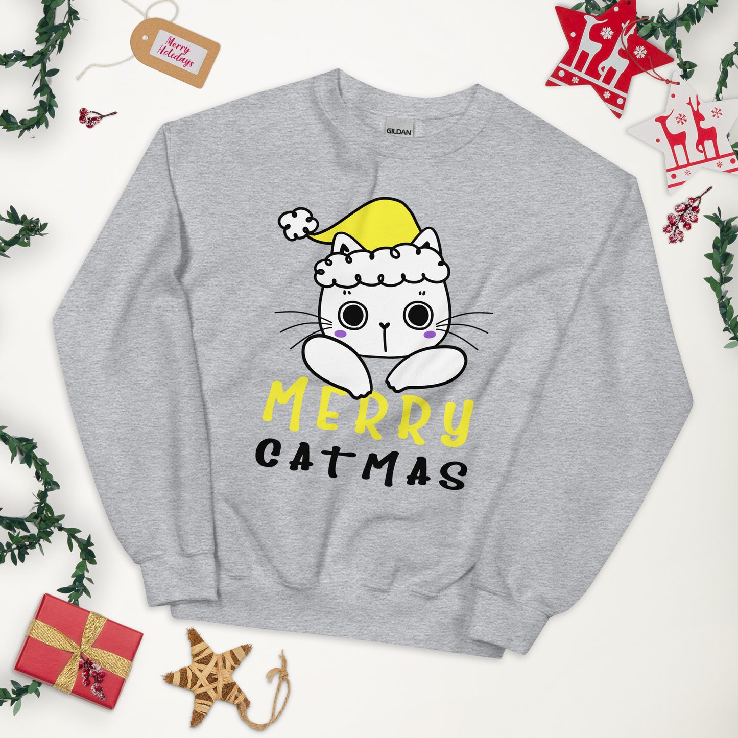 Nonbinary Christmas Sweatshirt - Nonbinary Pride Xmas Cat Crewneck - Merry Catmas