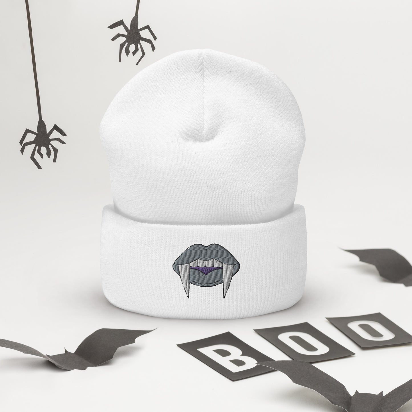 Asexual Halloween Beanie- Asexual Pride LGBTQ Halloween Vampire Skull Cap- Queer Embroidered Halloween Knit Hat