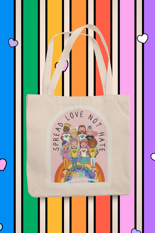 Spread Love Not Hate, Lgbtq Tote Bag, Love Wins Tote, Pride Tote Bag, reusable rainbow tote bag, rainbow shopping bag, lgbtq gift idea