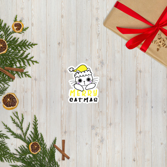 Non-binary Christmas Cat Sticker  - Nonbinary Pride LGBTQ Xmas Cat Vinyl Sticker - Merry Catmas
