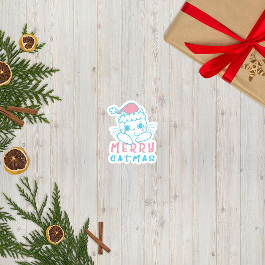 Transgender Christmas Cat Sticker  - Transgender Pride LGBTQ Xmas Cat Vinyl Sticker - Merry Catmas