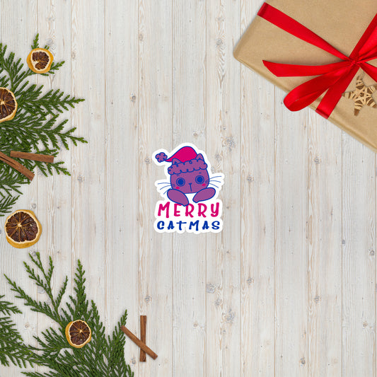 Bisexual Christmas Cat Sticker  - Bisexual Pride LGBTQ Xmas Cat Vinyl Sticker - Merry Catmas