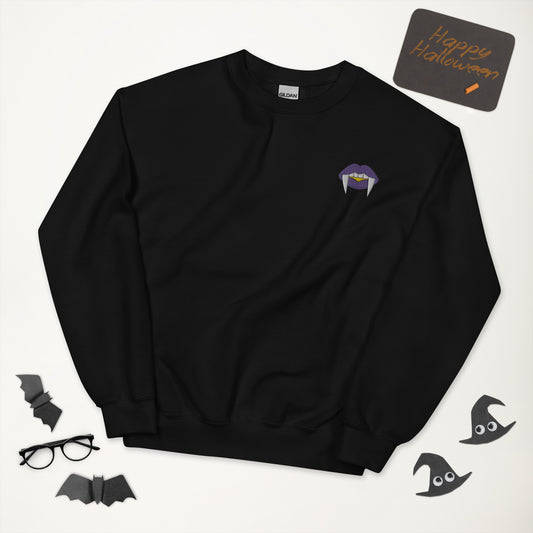 Non-binary Halloween Sweatshirt - Nonbinary Pride LGBTQ Halloween Vampire Crewneck - Queer Unisex Embroidered Clothes
