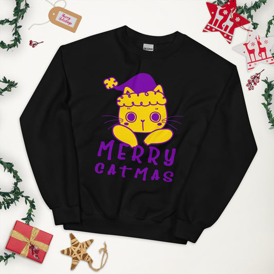 Intersex Christmas Sweatshirt - Intersex Pride Xmas Cat Crewneck - Merry Catmas